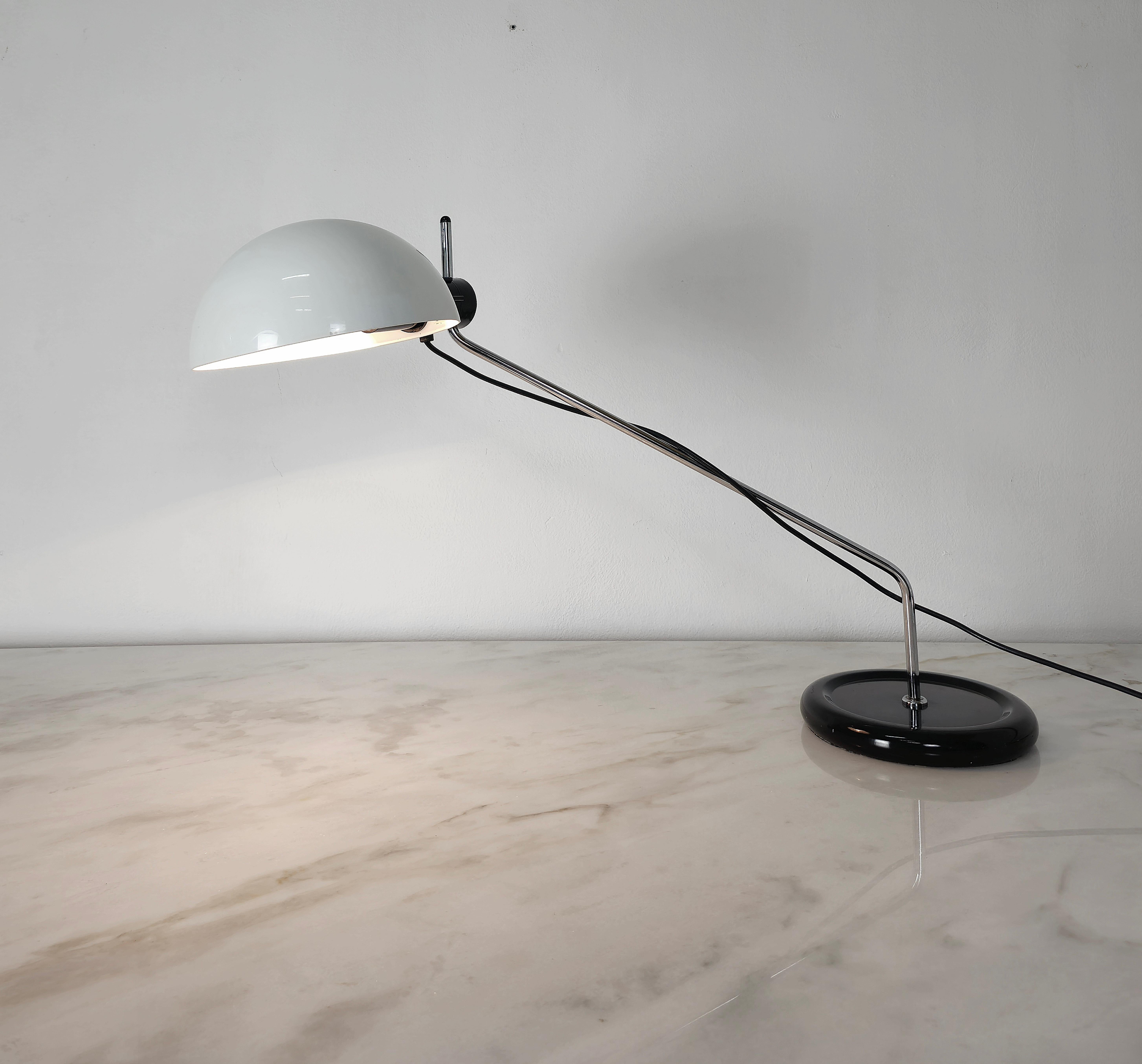 20th Century Table Lamp Metal Plastic Black White Guzzini Midcentury Italian Design 1970s For Sale
