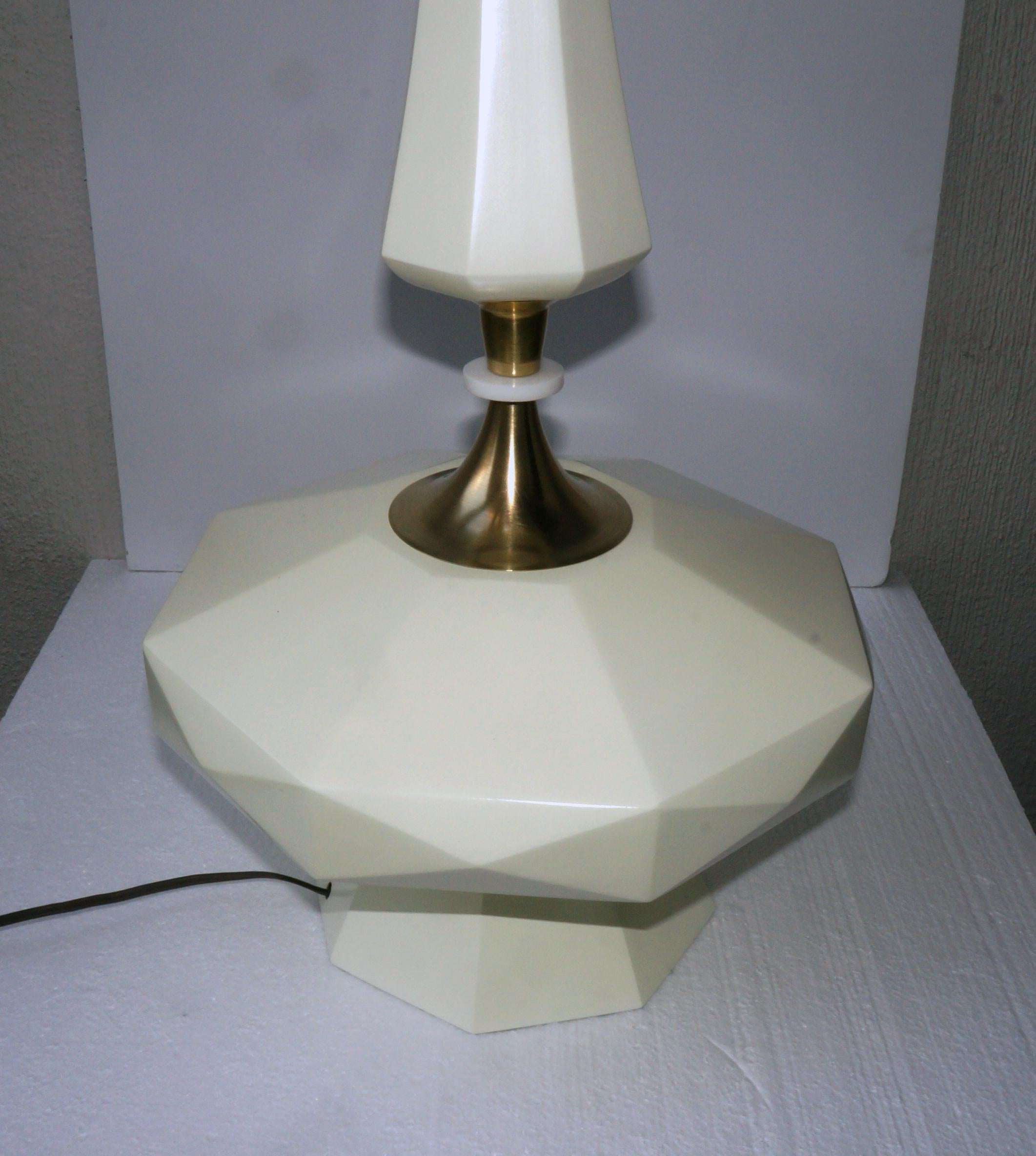 Mexican Table Lamp Mid-Century Modern Architectural Wood and Brass, 1950s