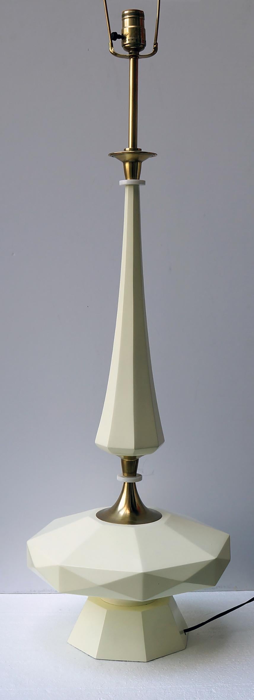 Walnut Table Lamp Mid-Century Modern Architectural Wood and Brass, 1950s