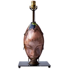 Table Lamp Mid-Century Modern Ceramic and Iron African Female