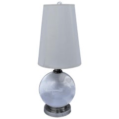 Vintage Table Lamp Mid-Century Modern, Glass Ball, Custom Shade after Adnet   Silvered
