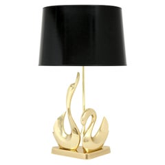 Table Lamp, Mid-Century Modern Lamp, Brass Swans, circa 1950, Brass, Polished