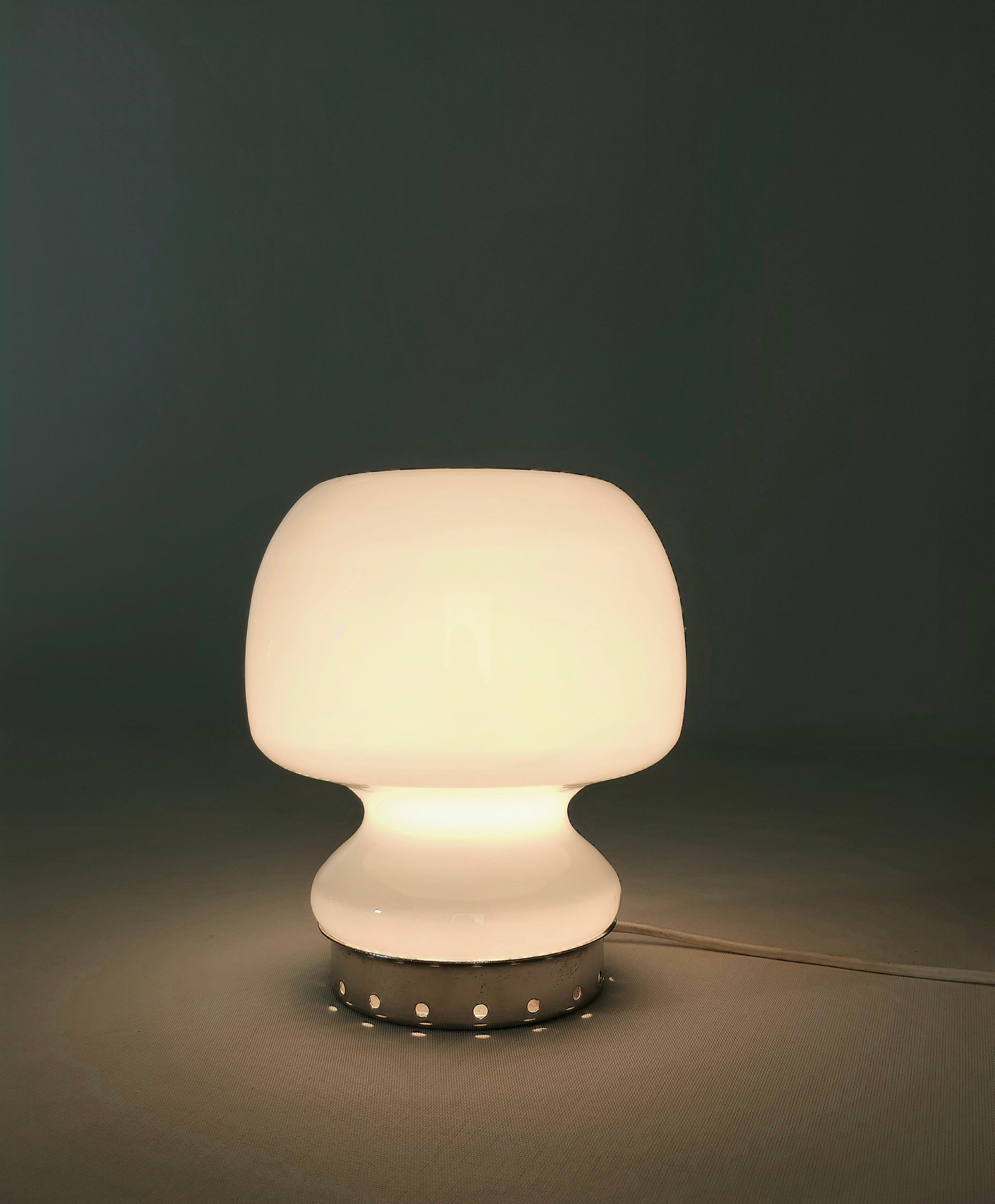 Mid-Century Modern Table Lamp Milk Glass Chromed Metal Midcentury Modern Italian Design 1960s For Sale