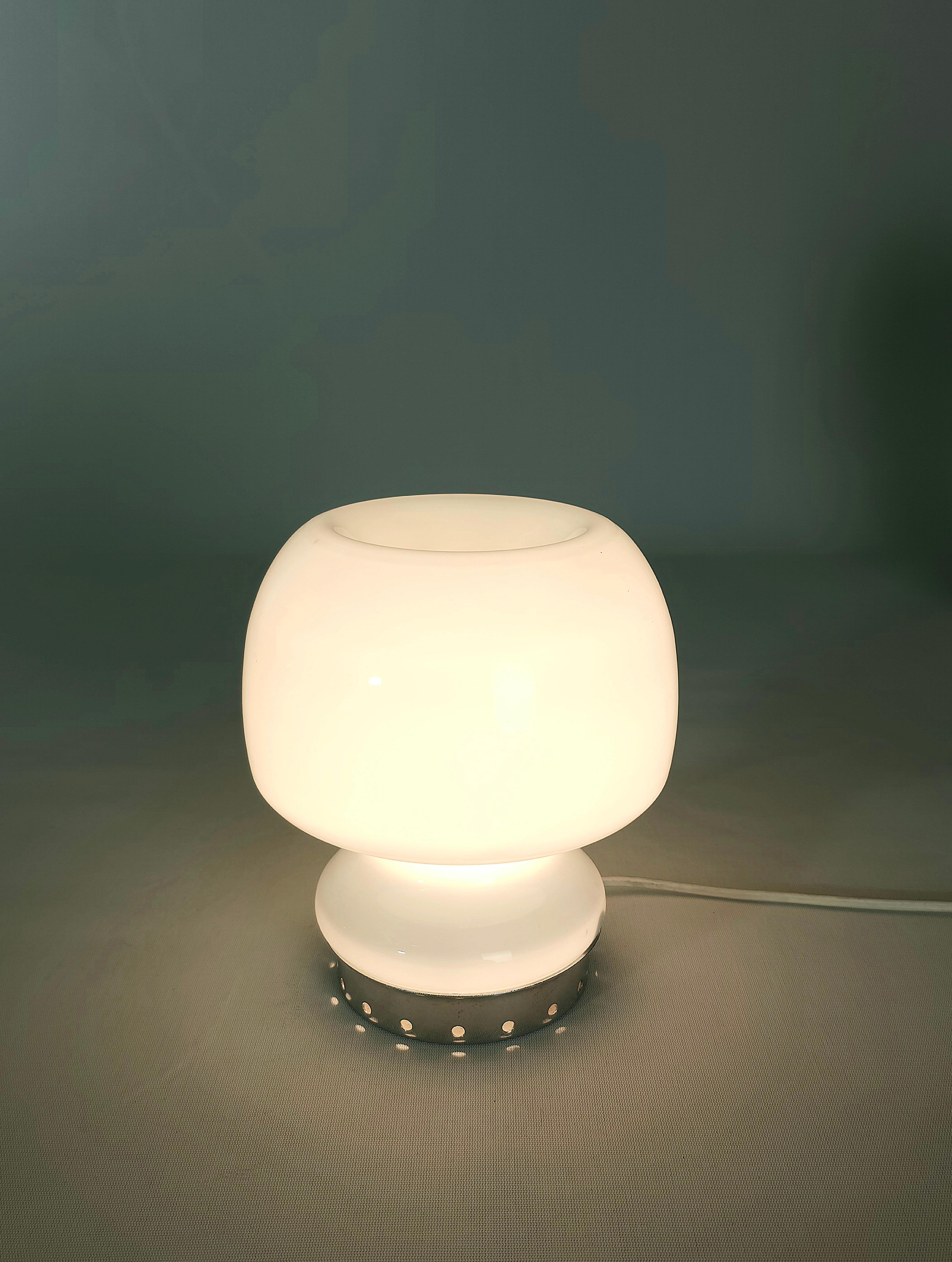 20th Century Table Lamp Milk Glass Chromed Metal Midcentury Modern Italian Design 1960s For Sale
