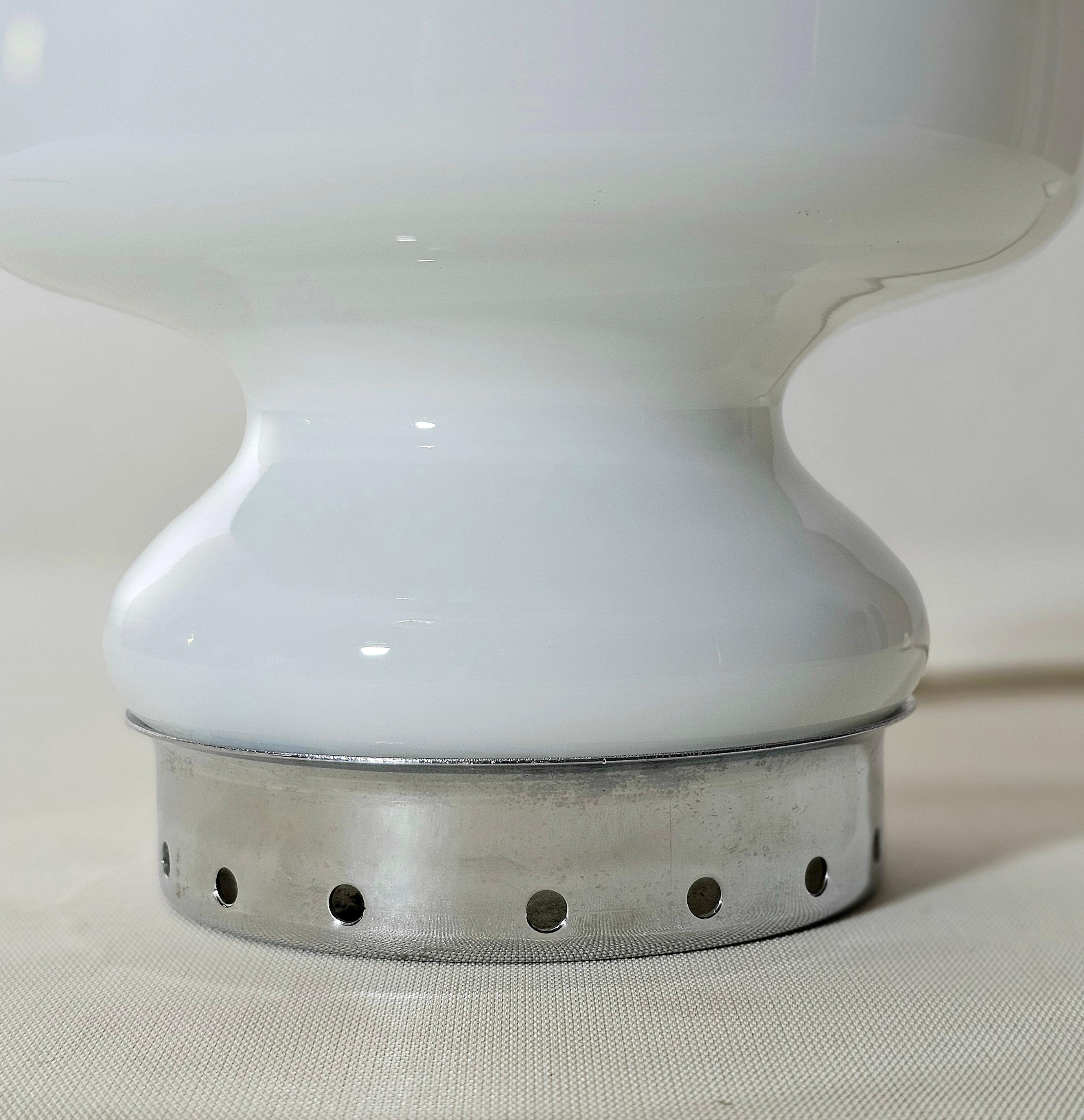 Table Lamp Milk Glass Chromed Metal Midcentury Modern Italian Design 1960s For Sale 1