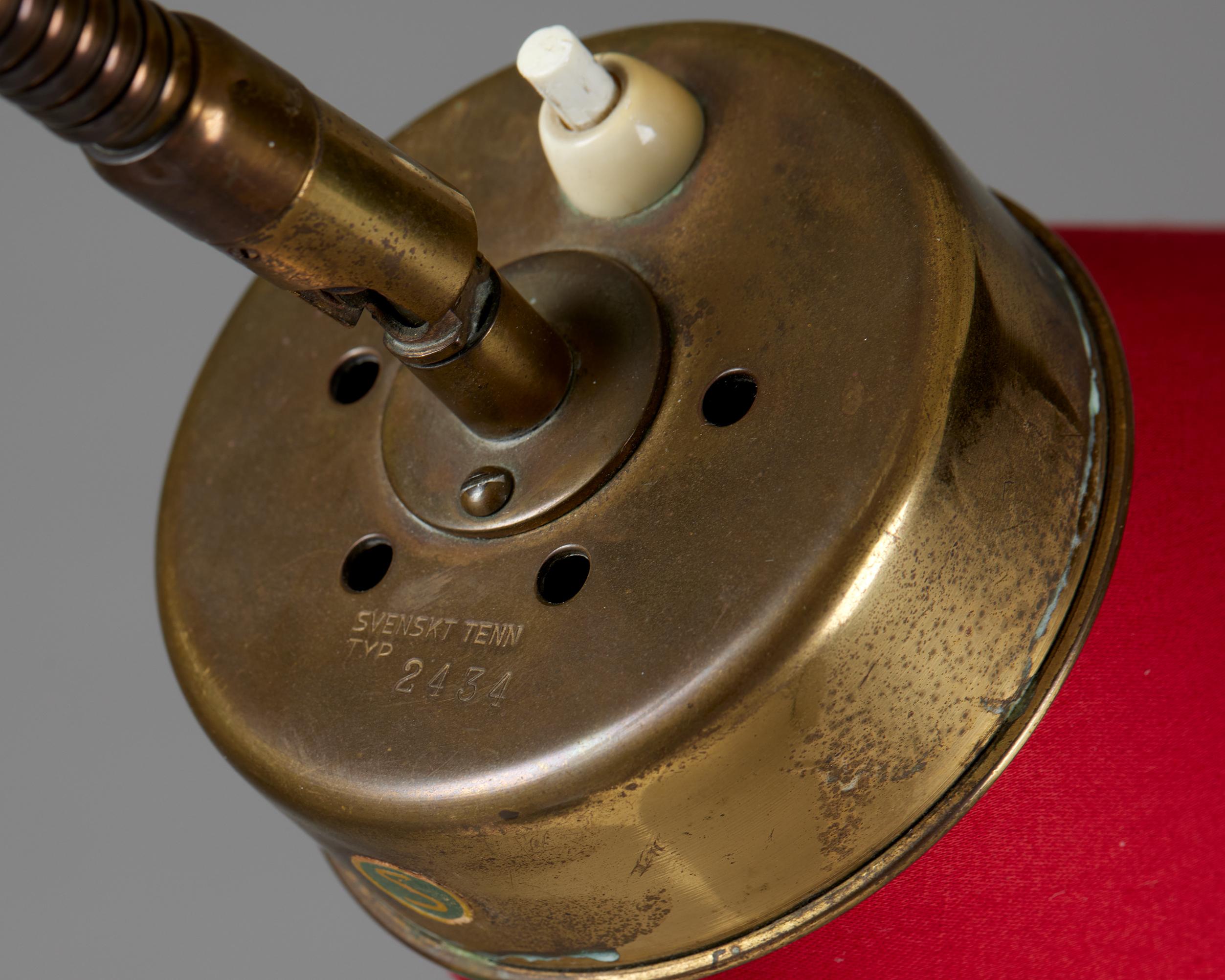 Brass Table lamp model 2434 designed by Josef Frank for Svenskt Tenn, Sweden, 1939 Red For Sale