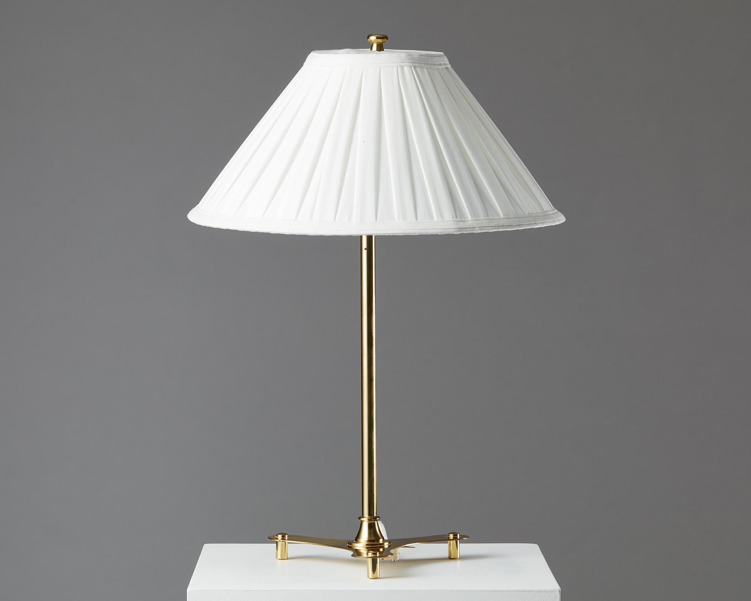 Table lamp model 2467 designed by Josef Frank for Svenskt Tenn,
Sweden. 1950s.
Brass with fabric shade.

Stamped.

Read our article “Josef Frank – Modernism undone” for further information about this pioneer of 20th-century Swedish