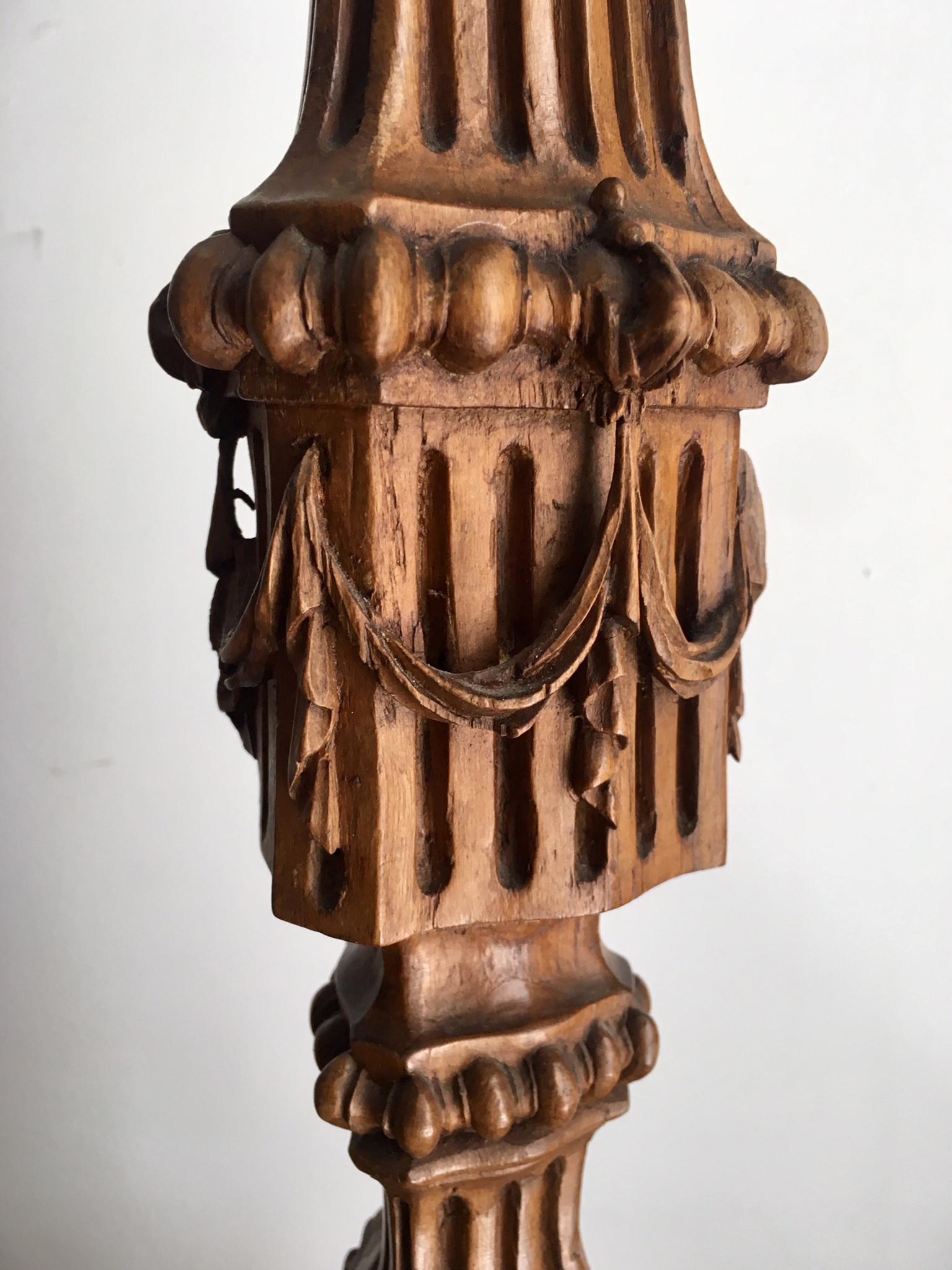 Hand-Carved Table Lamp Mounted over 18th Century Portuguese Candle Stick Barroque