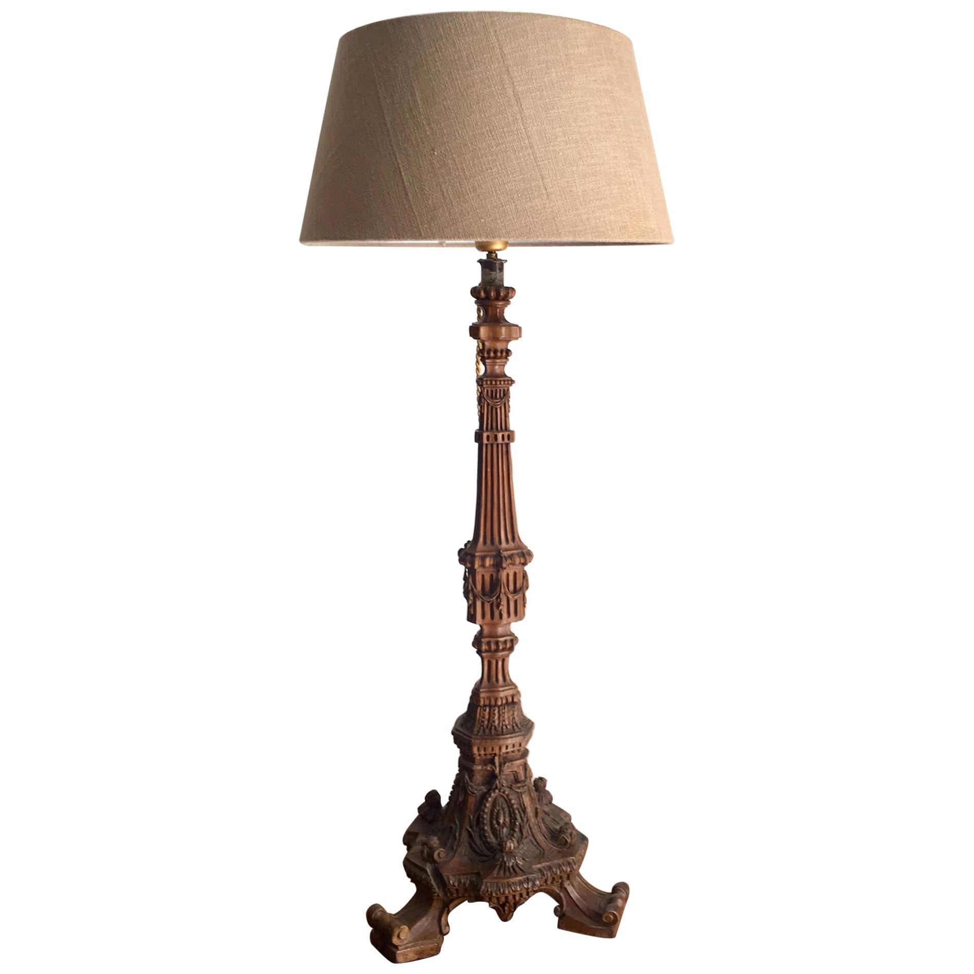 Table Lamp Mounted over 18th Century Portuguese Candle Stick Barroque