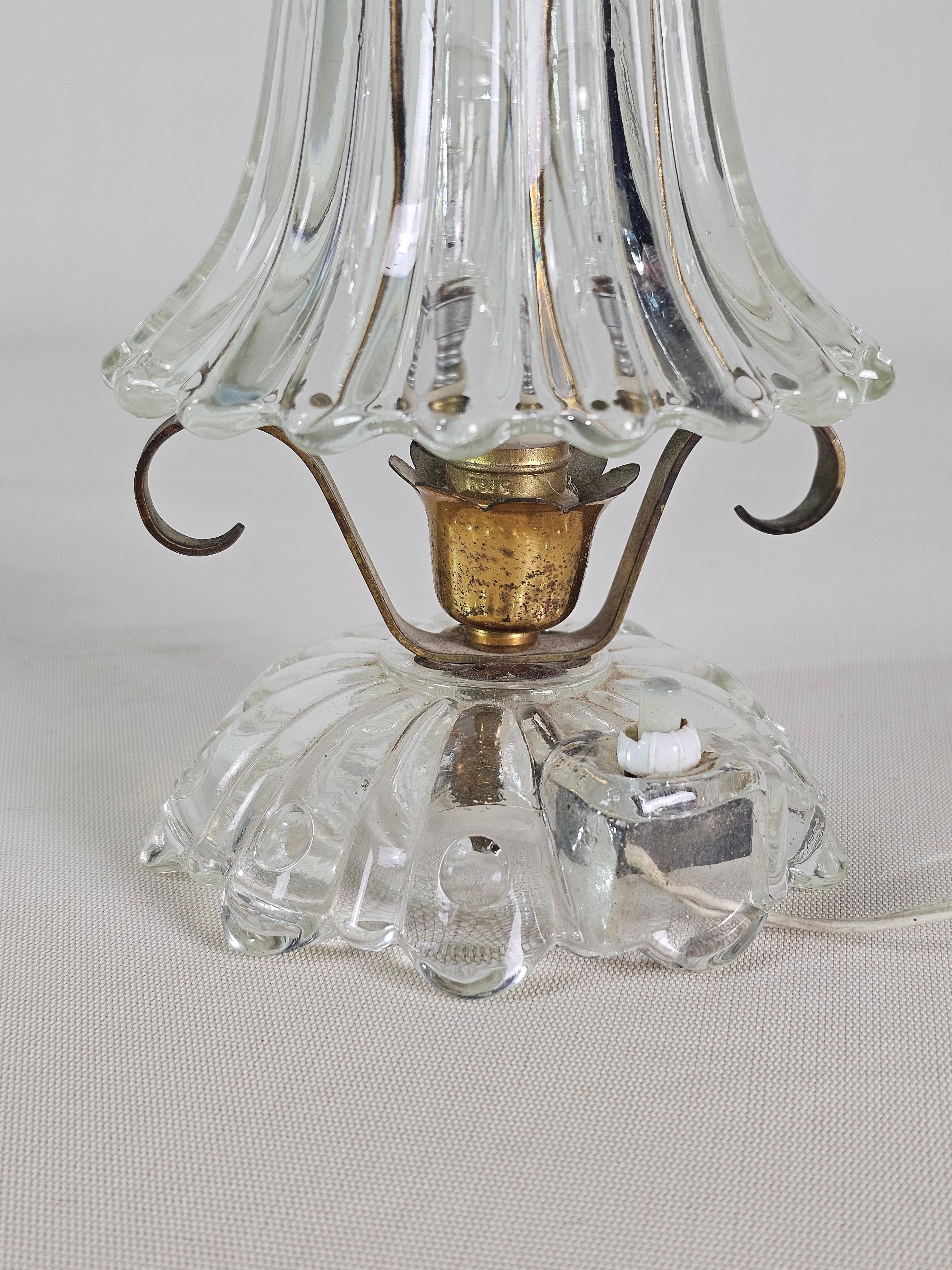  Table Lamp Murano Glass Brass Barovier&Toso Midcentury Italian Design 1940s In Good Condition For Sale In Palermo, IT