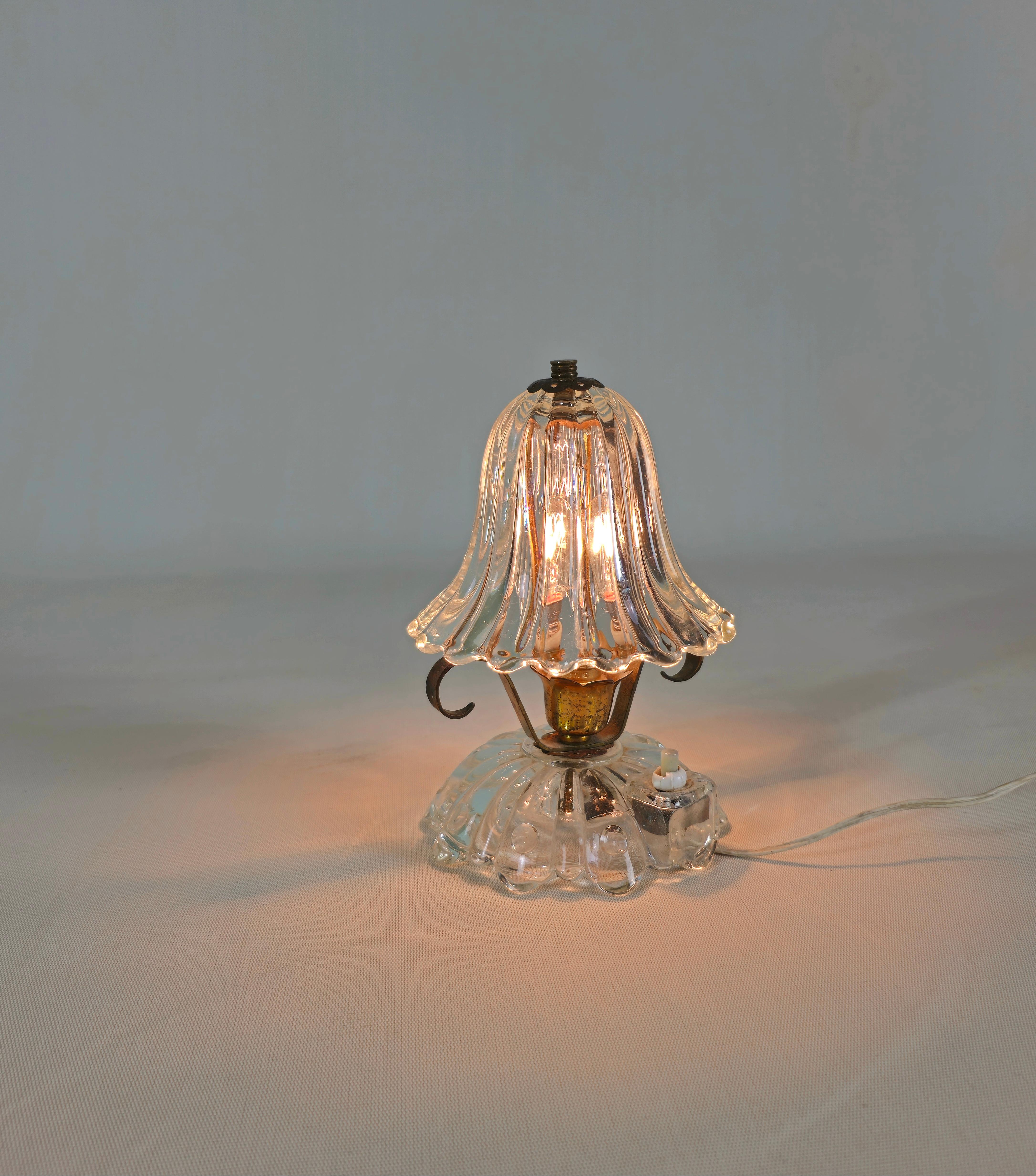  Lampe de table Murano Glass Brass Barovier&Toso Midcentury Italian Design 1940s Bon état à Palermo, IT