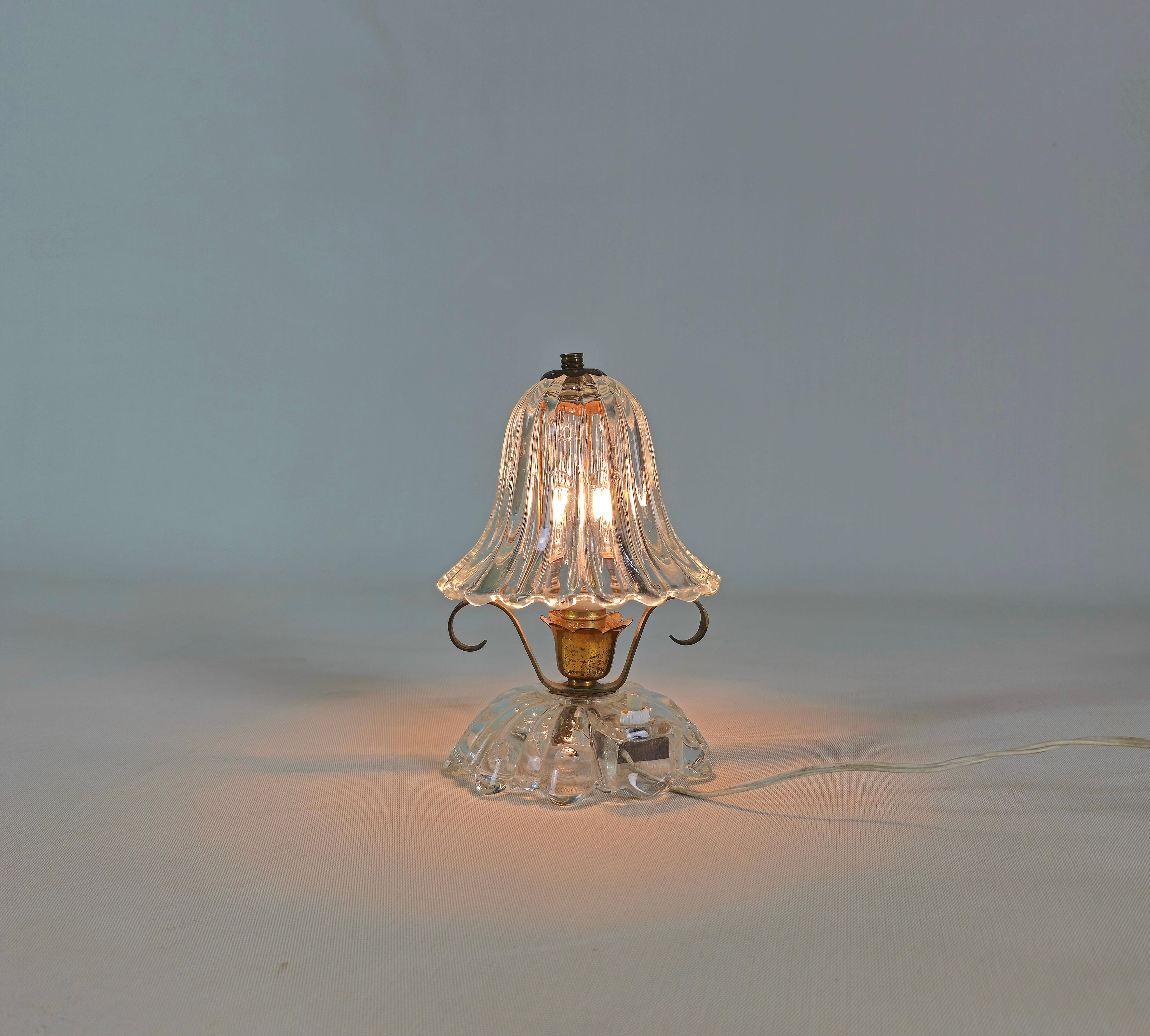 20ième siècle  Lampe de table Murano Glass Brass Barovier&Toso Midcentury Italian Design 1940s