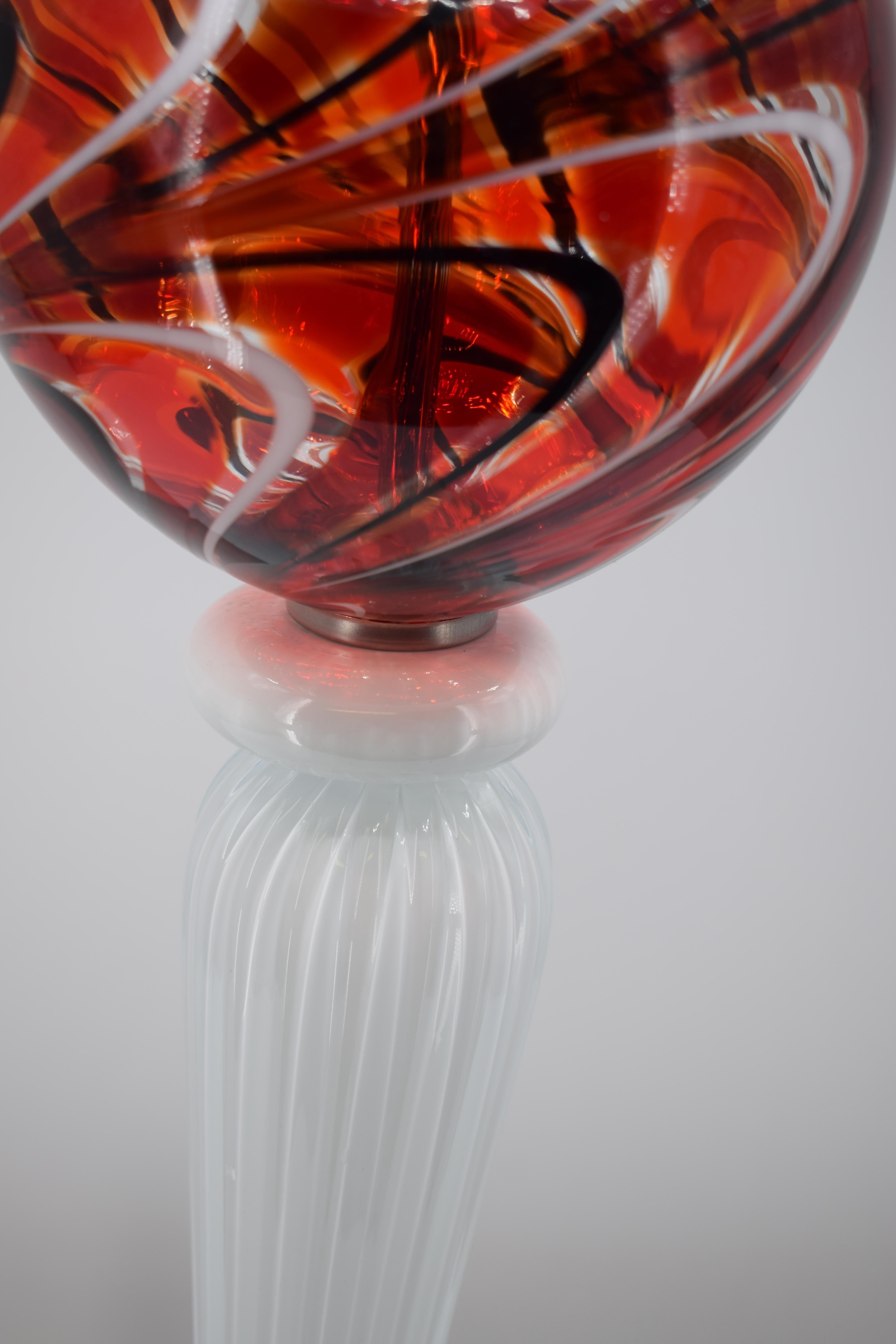 Italian Table Lamp Murano Glass, Murano Red For Sale