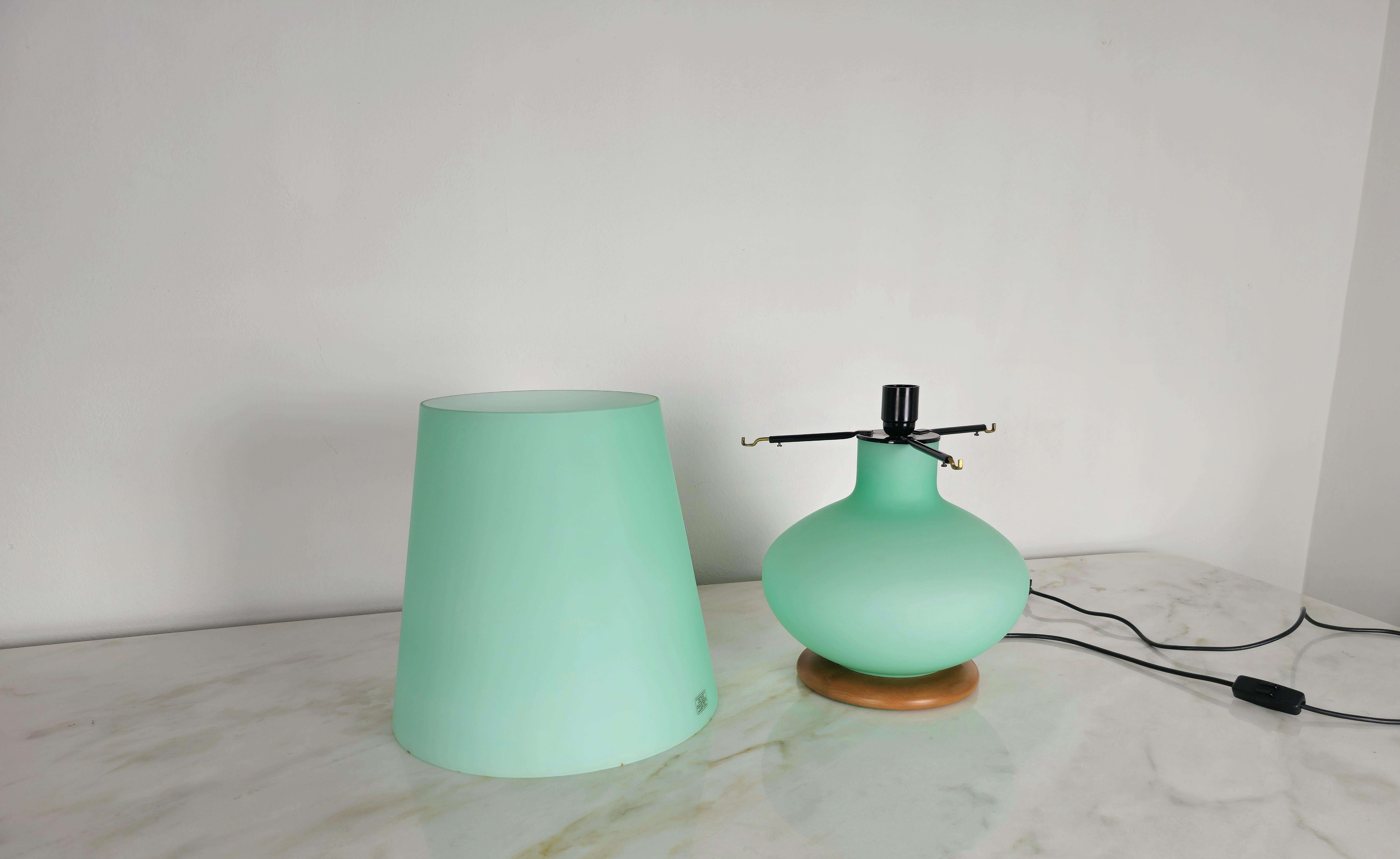 Table Lamp Murano Glass Wood Midcentury Modern Italian Design 1980s For Sale 6