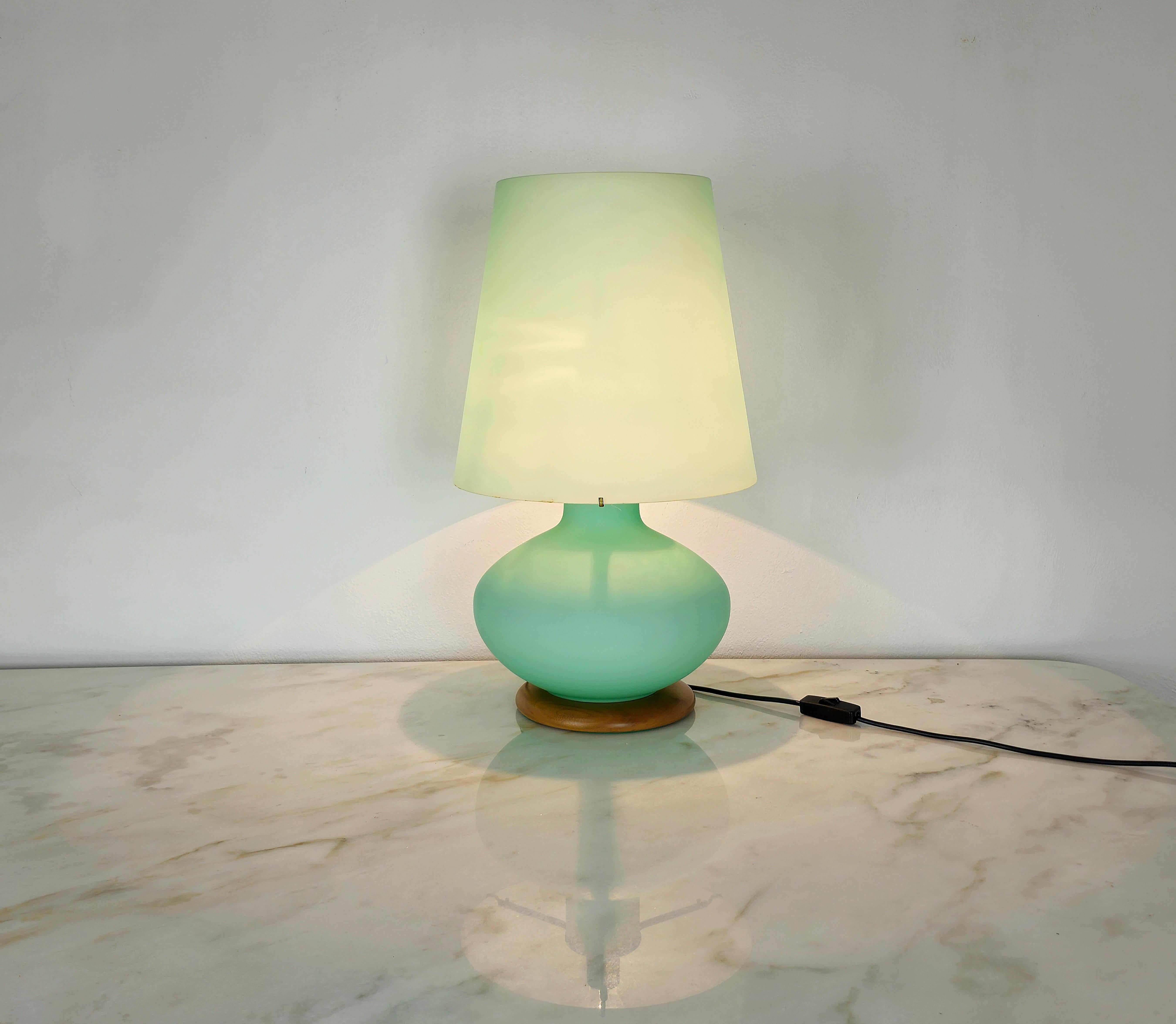 Table Lamp Murano Glass Wood Midcentury Modern Italian Design 1980s In Good Condition For Sale In Palermo, IT
