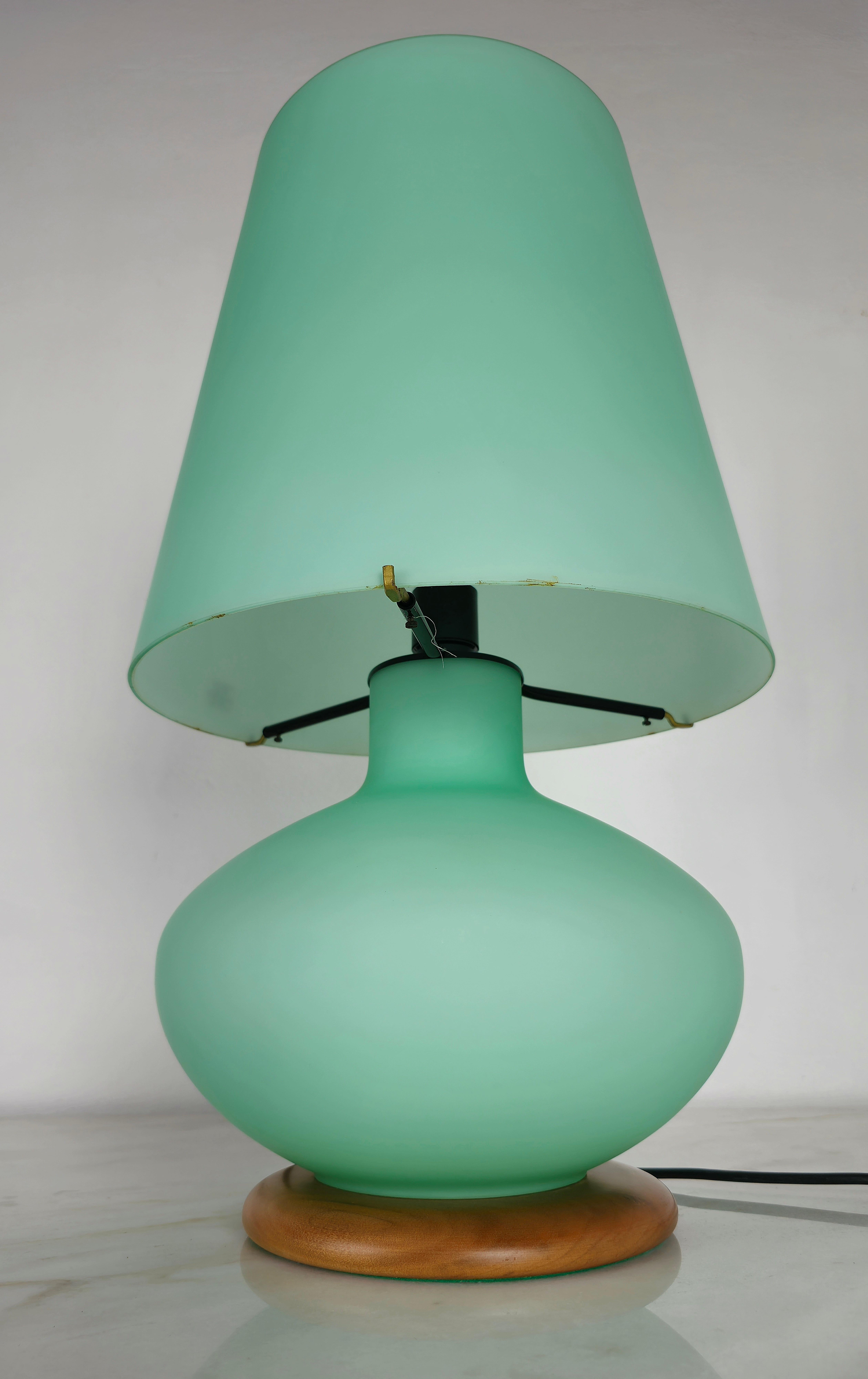 Late 20th Century Table Lamp Murano Glass Wood Midcentury Modern Italian Design 1980s For Sale