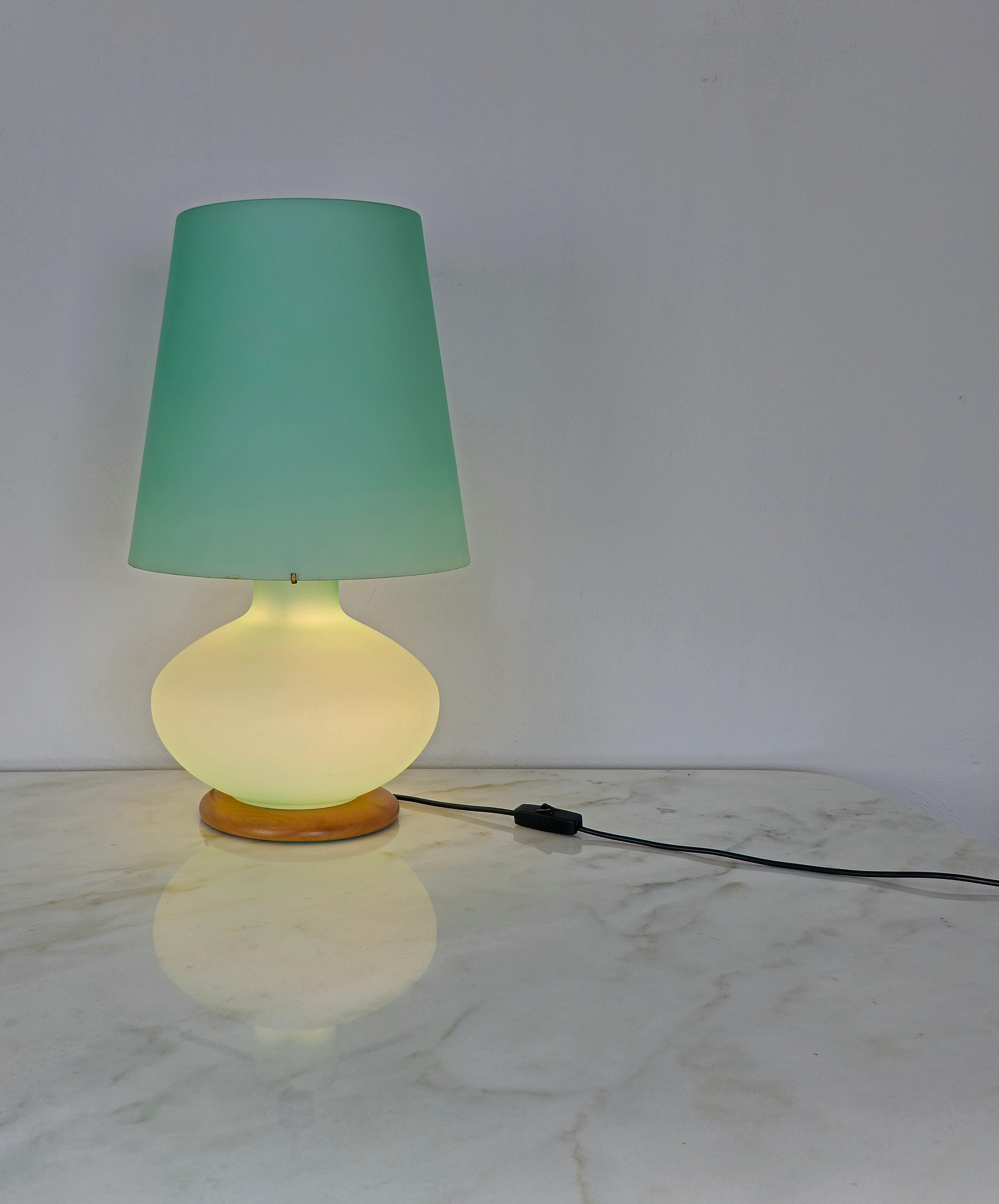 Metal Table Lamp Murano Glass Wood Midcentury Modern Italian Design 1980s
