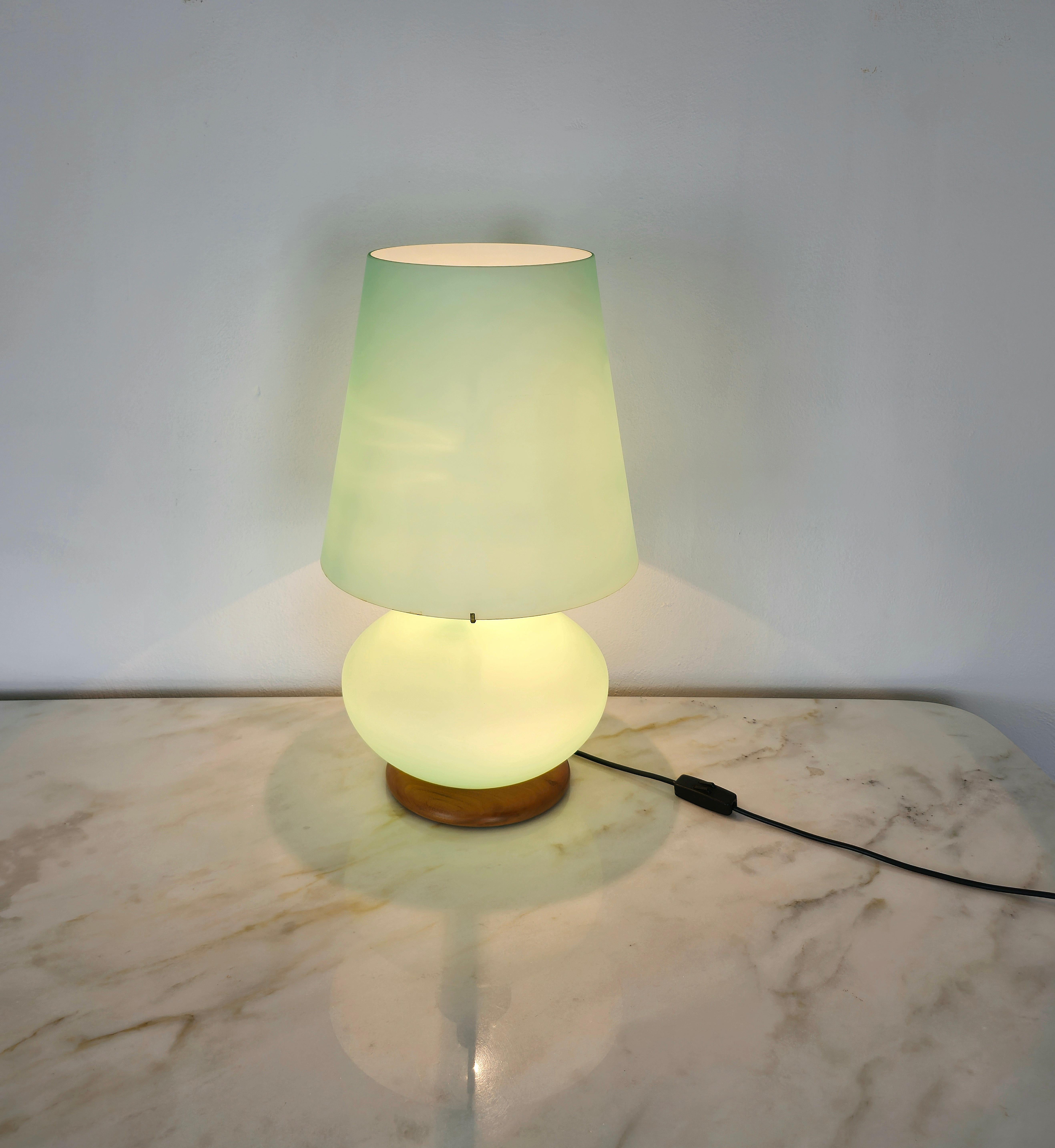 Table Lamp Murano Glass Wood Midcentury Modern Italian Design 1980s For Sale 1