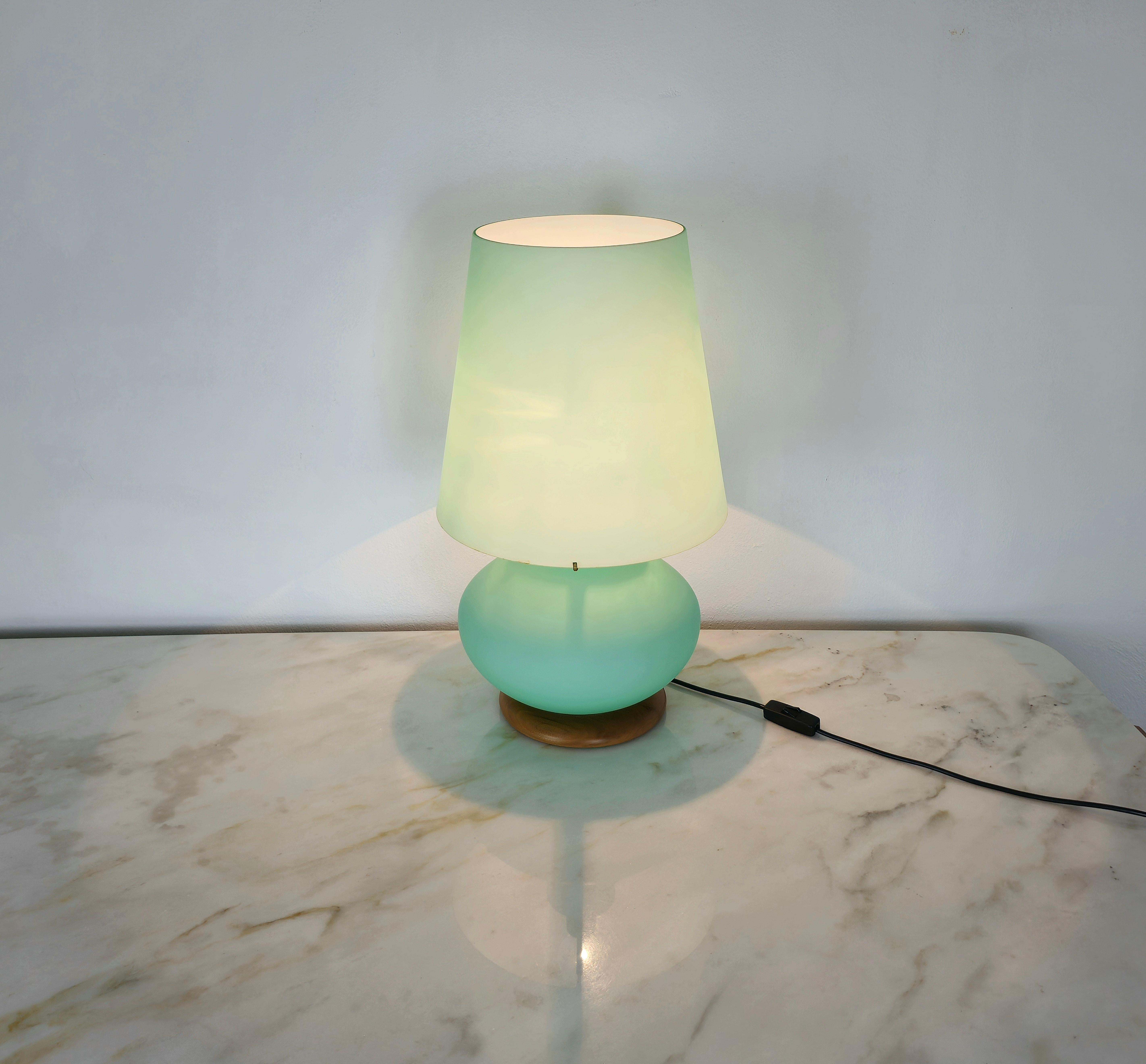 Table Lamp Murano Glass Wood Midcentury Modern Italian Design 1980s 2