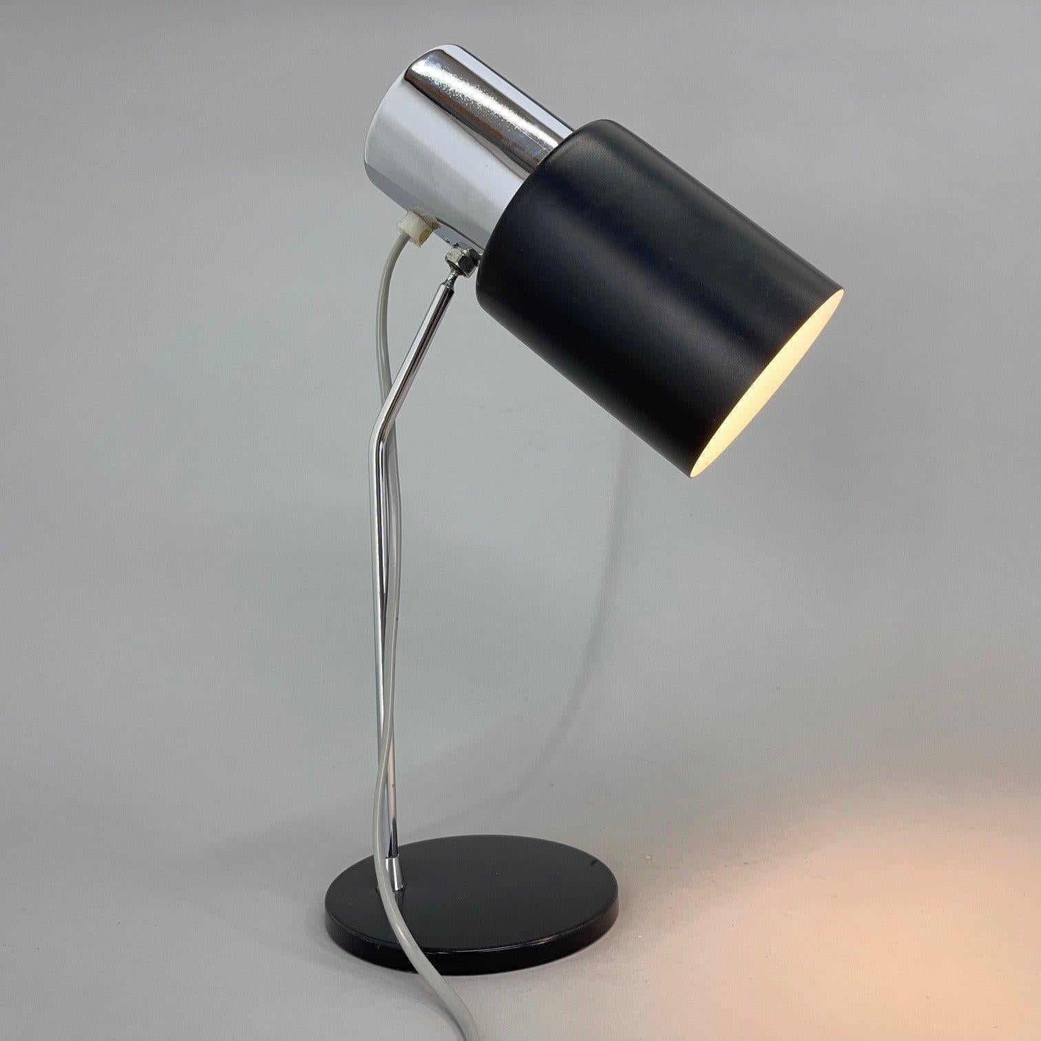Table lamp with the marking 1636, designed for Napako production in the 1970's by Josef Hurka, one of the most important Czech lighting designers who worked for Napako in Prague from the 1940's. The lamp has an all-metal body with chrome parts and