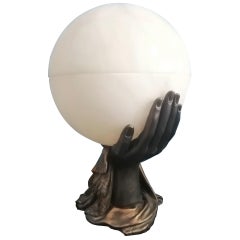 Vintage Table Lamp Natural Alabaster Full Moon French Art Deco Style, 20th Century