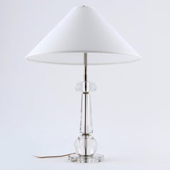 Table Lamp, Nickel Cut Crystal Glass White Shade, Austria, 1950s