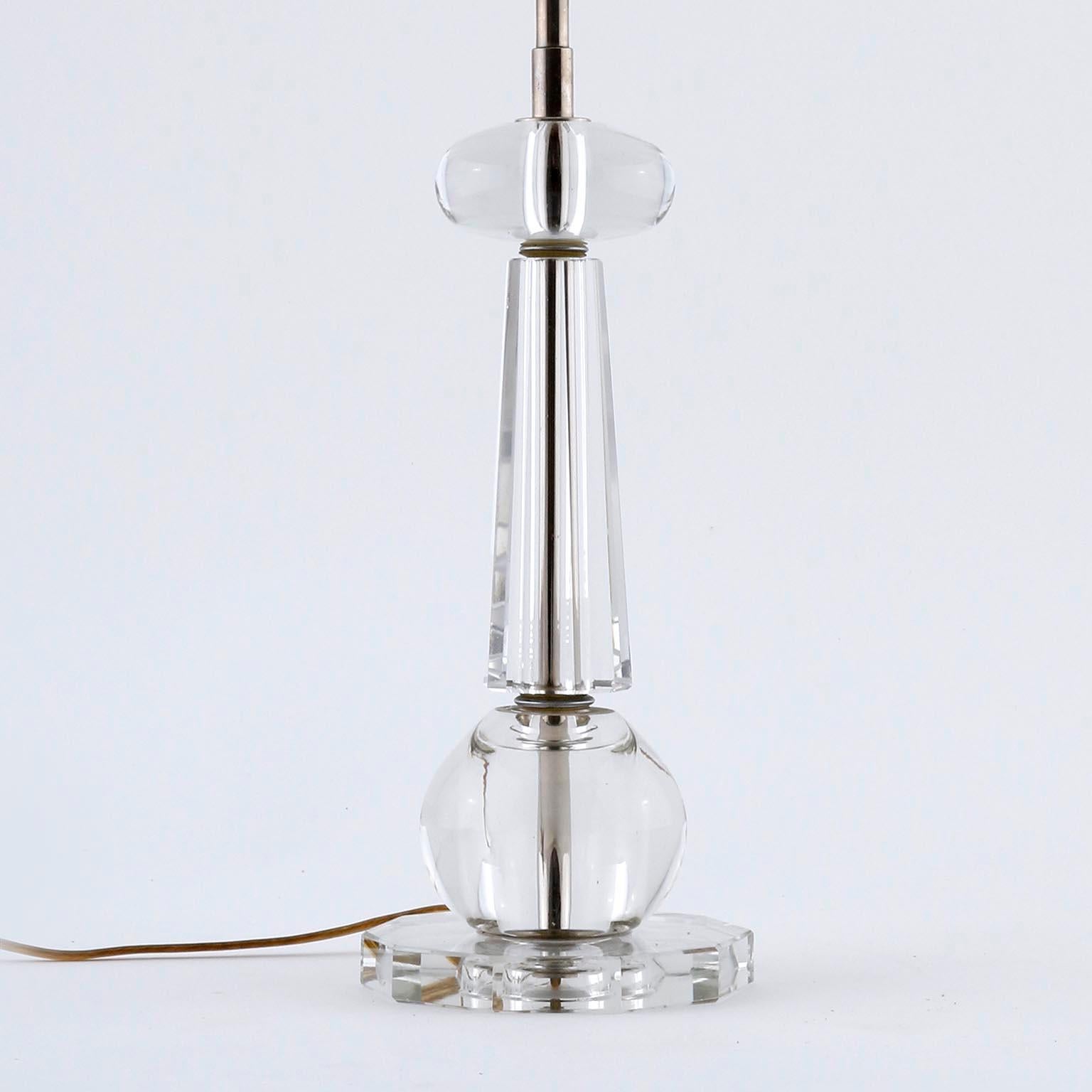 Mid-20th Century Table Lamp, Nickel Cut Crystal Glass White Shade, Austria, 1950s For Sale