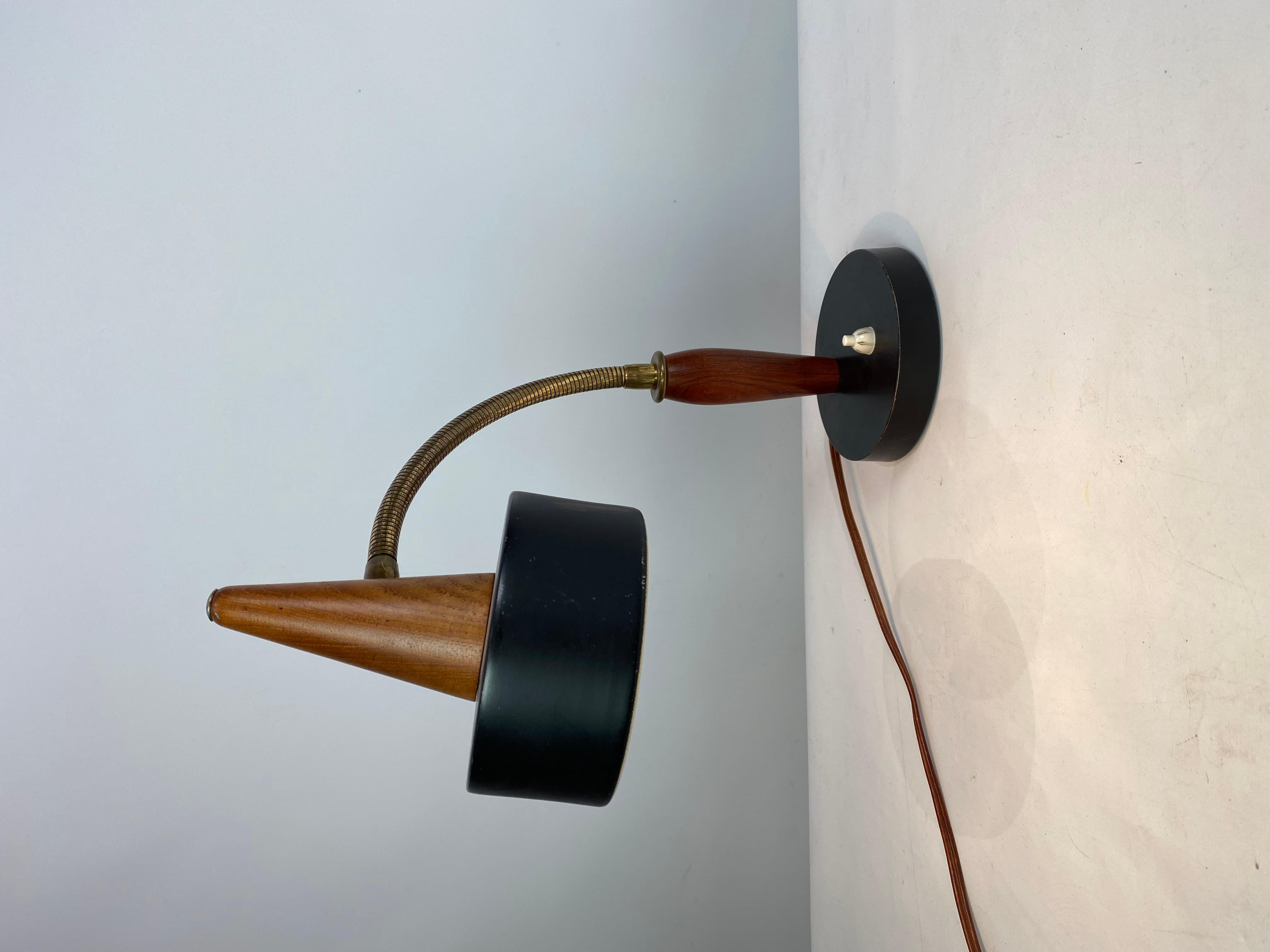 Mid-20th Century Table Lamp of Black Metal and Teak of Danish Design from the 1960s For Sale