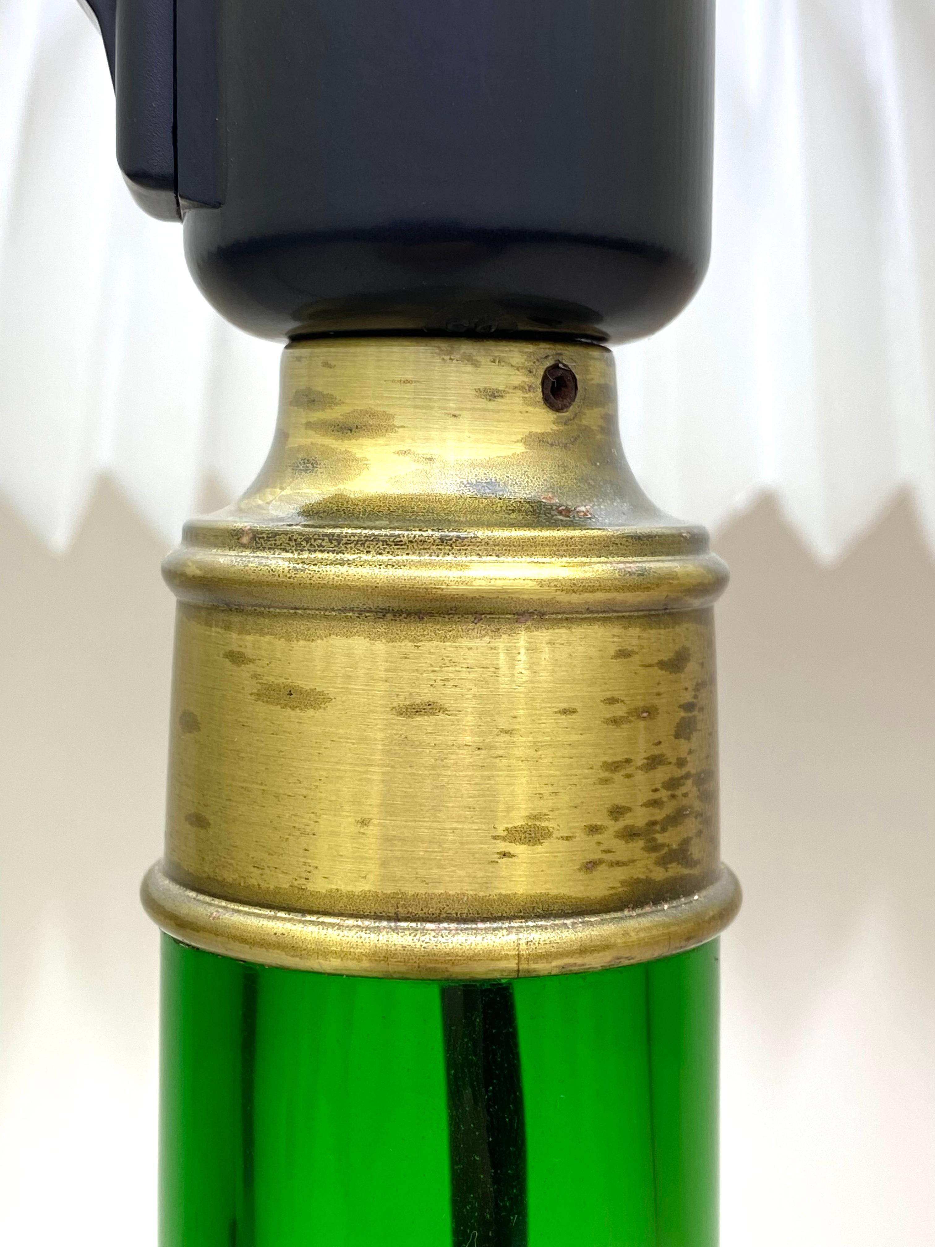 Scandinavian Modern Table Lamp of Green Glass with Paper Shade, by Holmegaard