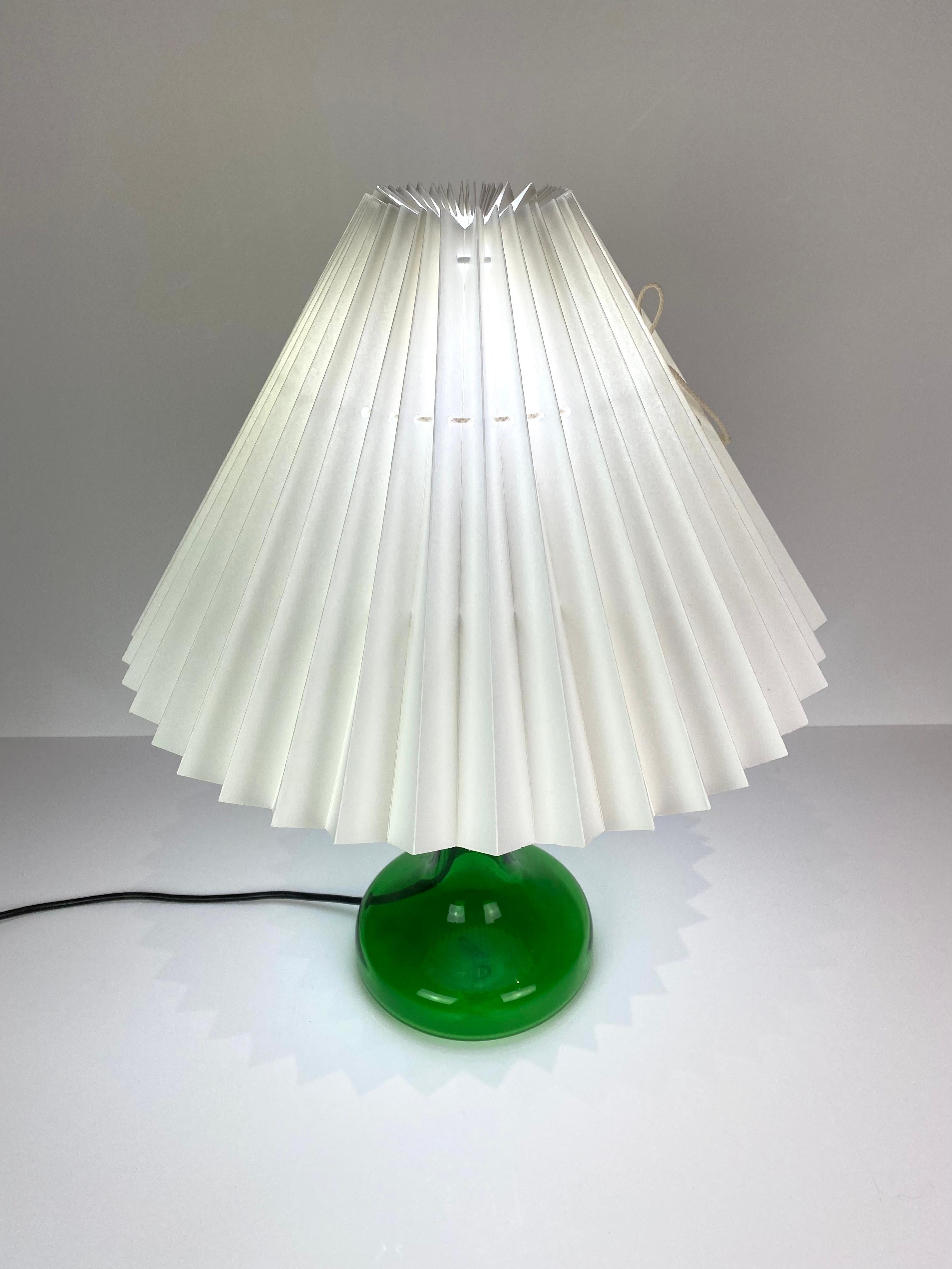 Late 20th Century Table Lamp of Green Glass with Paper Shade, by Holmegaard