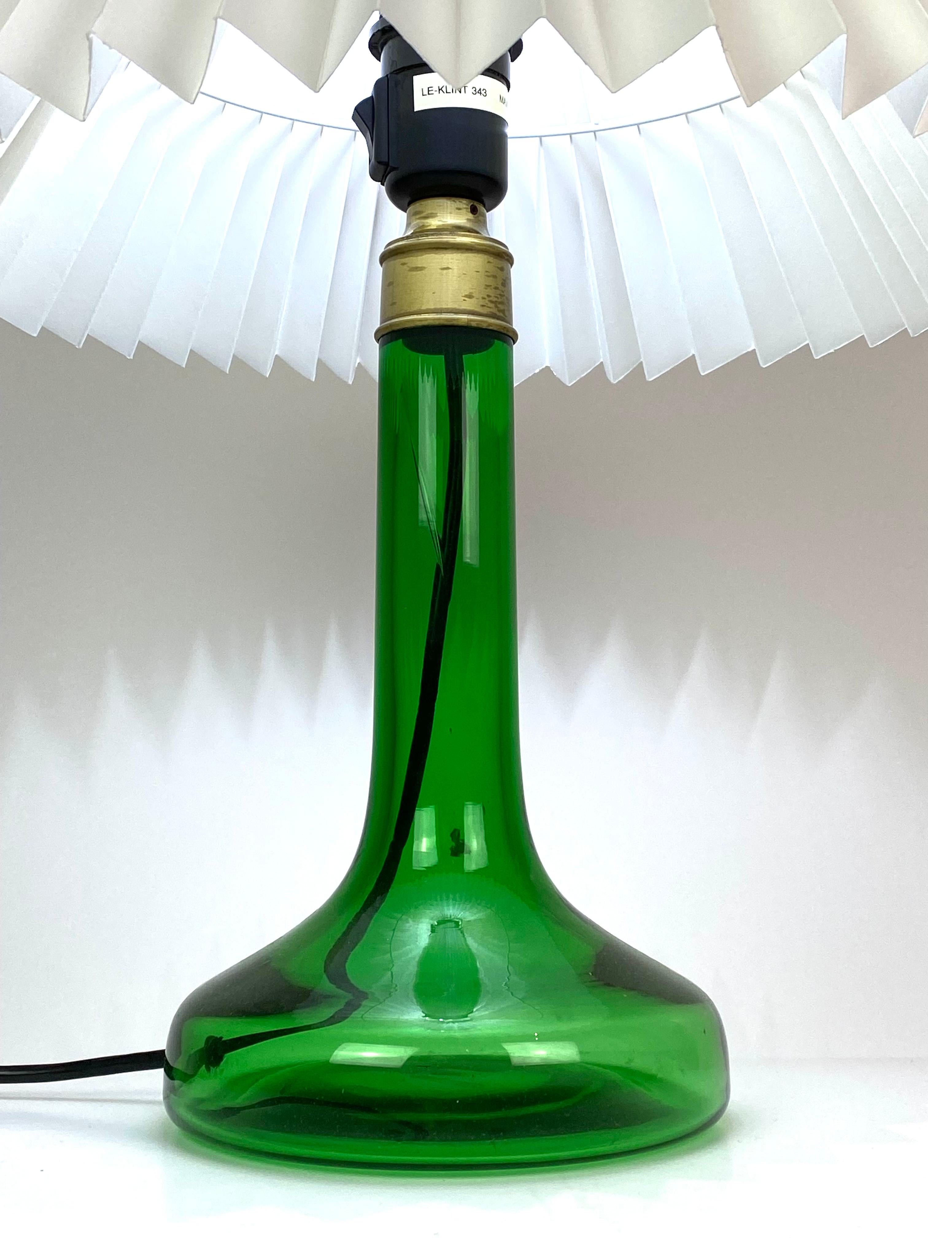 Table Lamp of Green Glass with Paper Shade, by Holmegaard 1