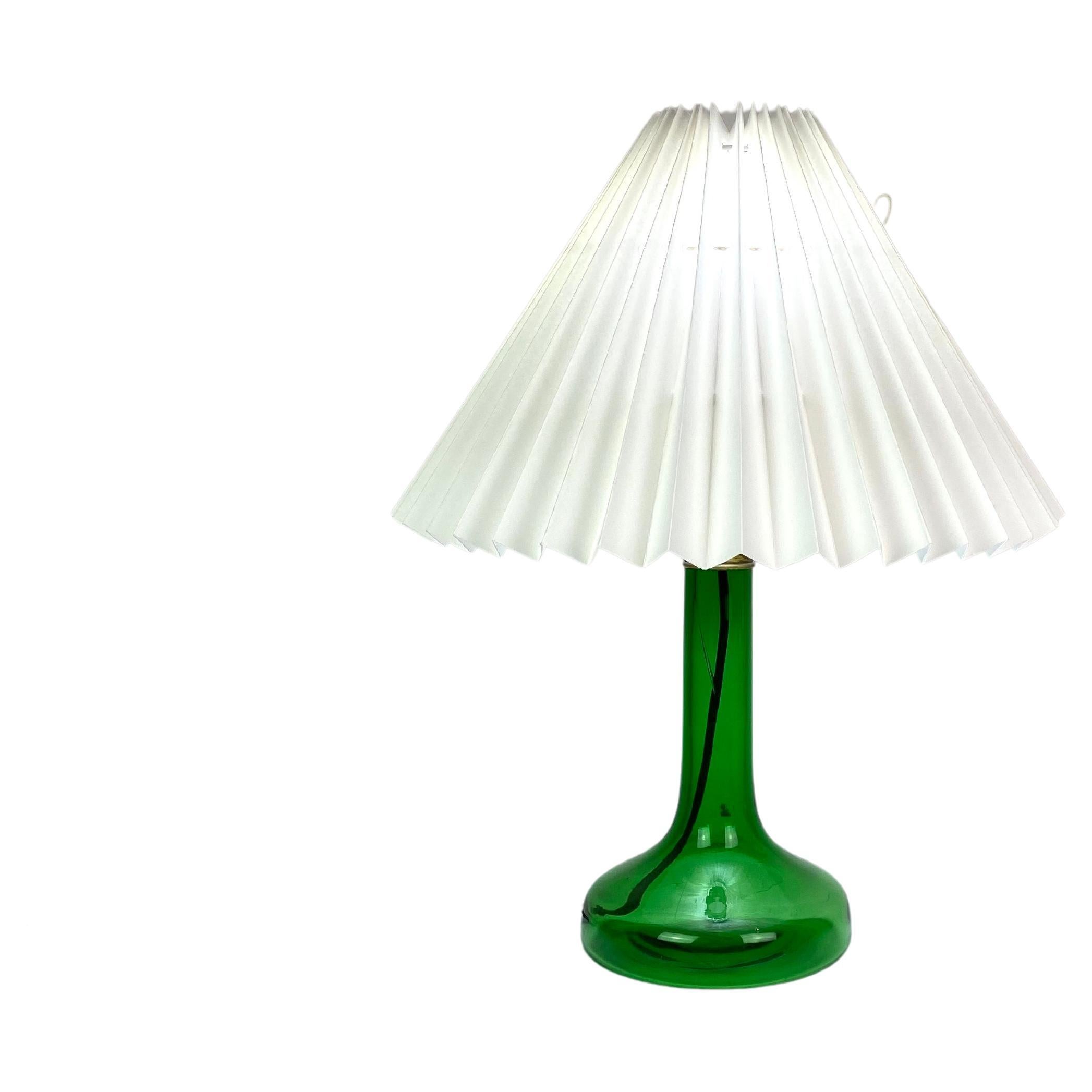 Table Lamp of Green Glass with Paper Shade, by Holmegaard at 1stDibs