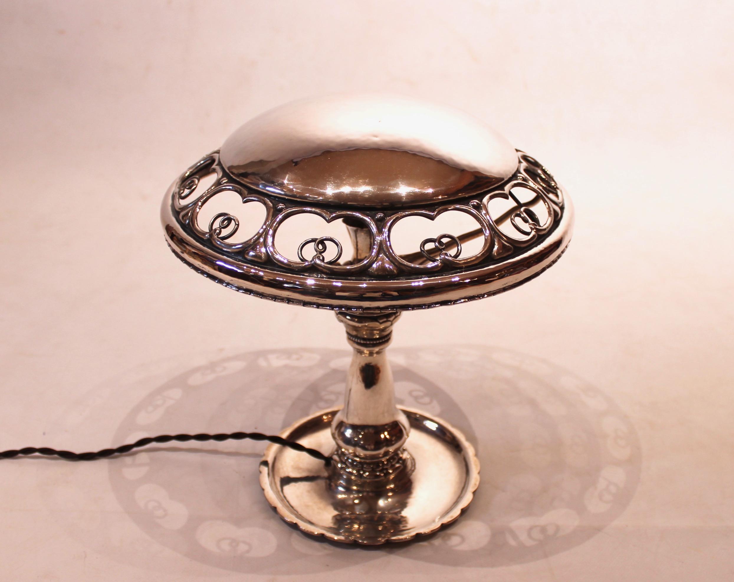 Other Table Lamp of Hallmarked Silver and Beautifully Decorated Shade For Sale