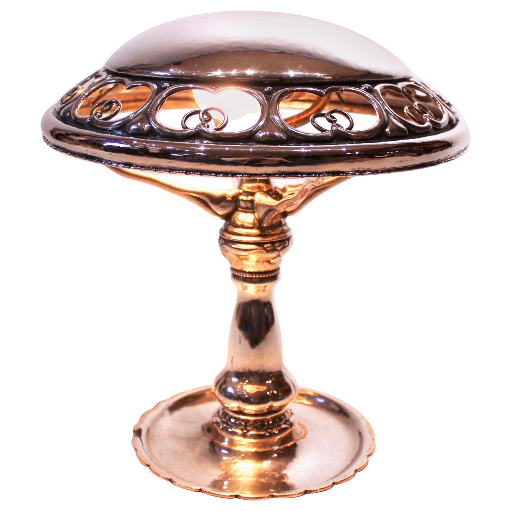 Table Lamp of Hallmarked Silver and Beautifully Decorated Shade