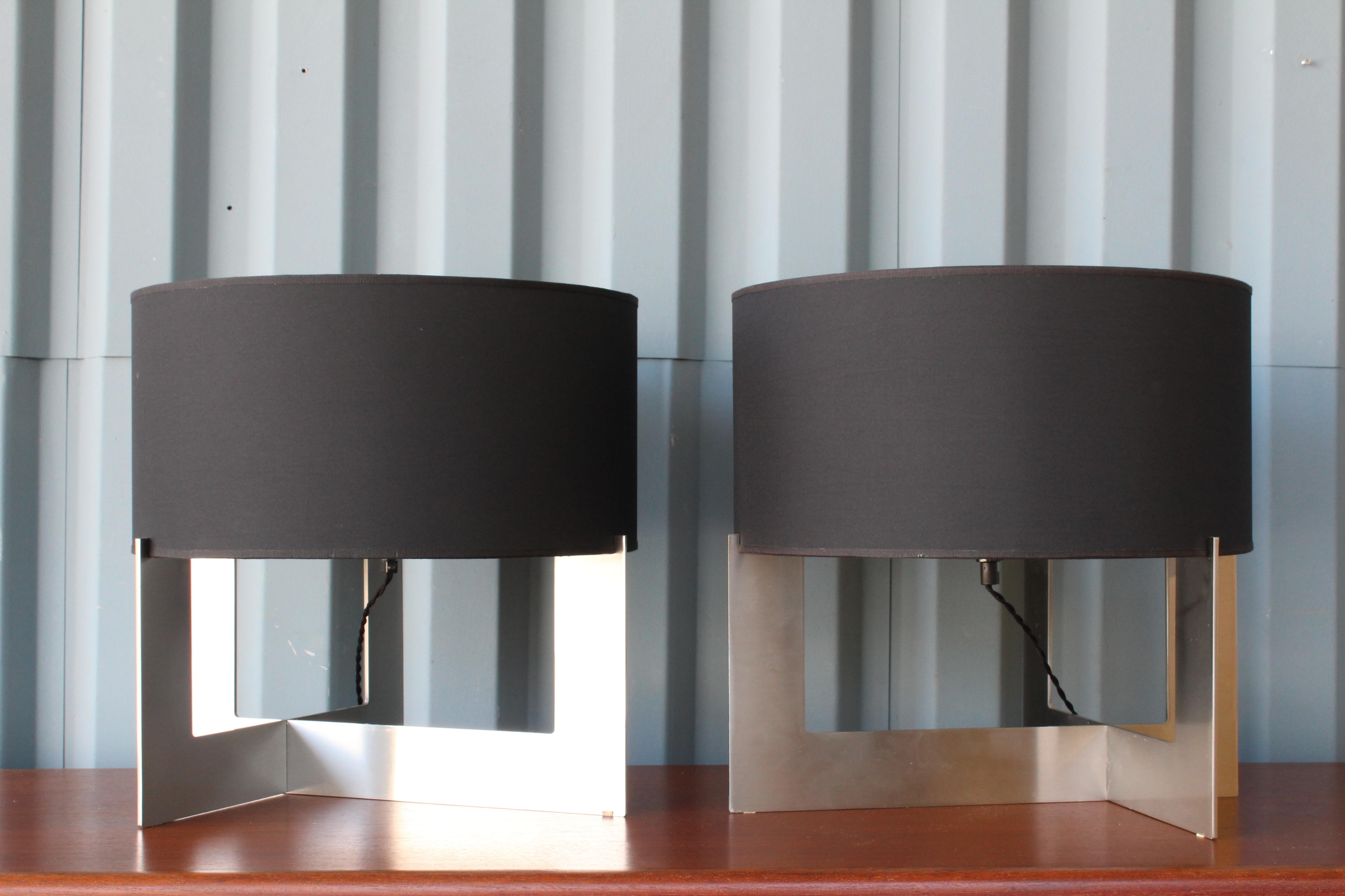 Table Lamp on Steel Base, Italy, 1970s, Pair Available In Excellent Condition In Los Angeles, CA
