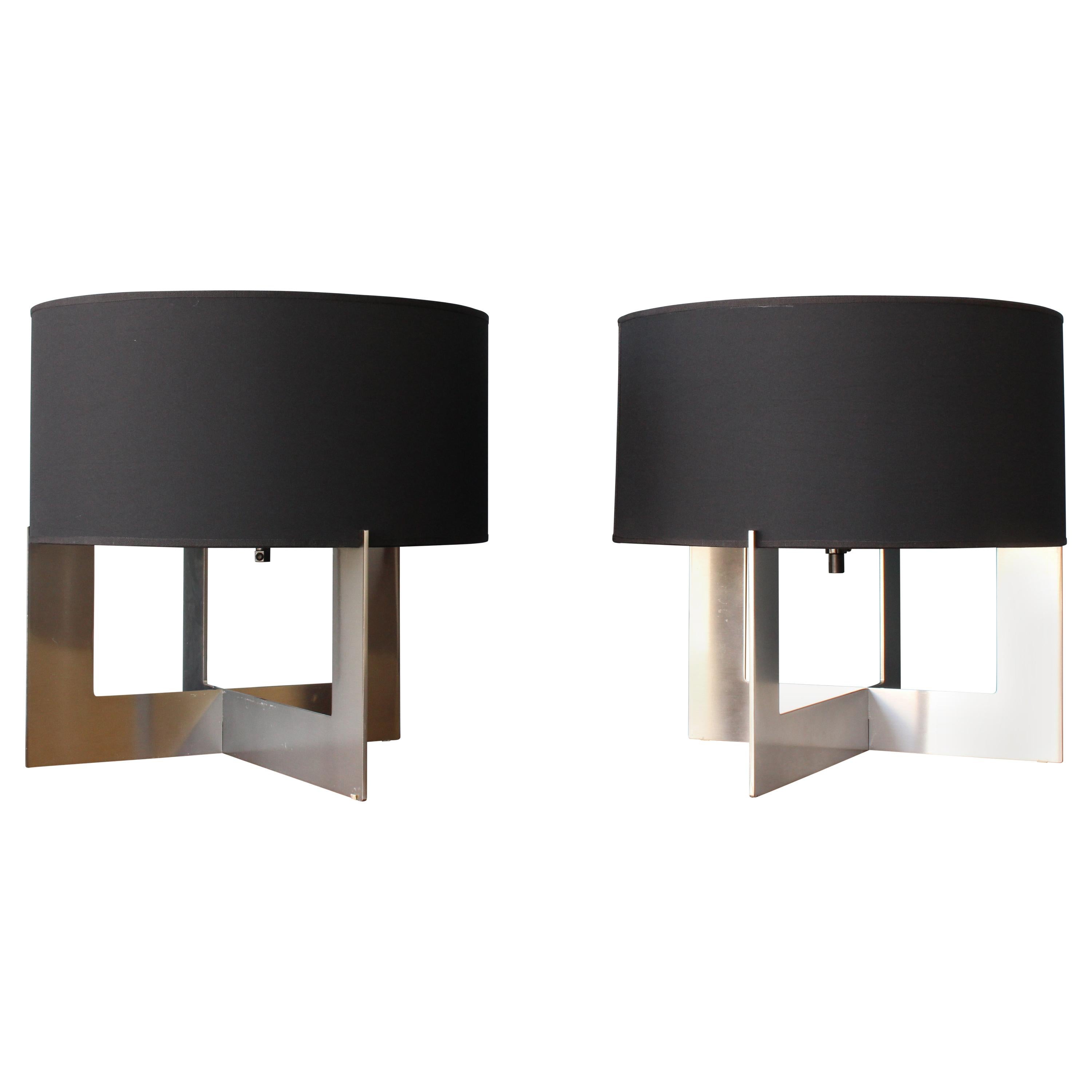 Table Lamp on Steel Base, Italy, 1970s, Pair Available
