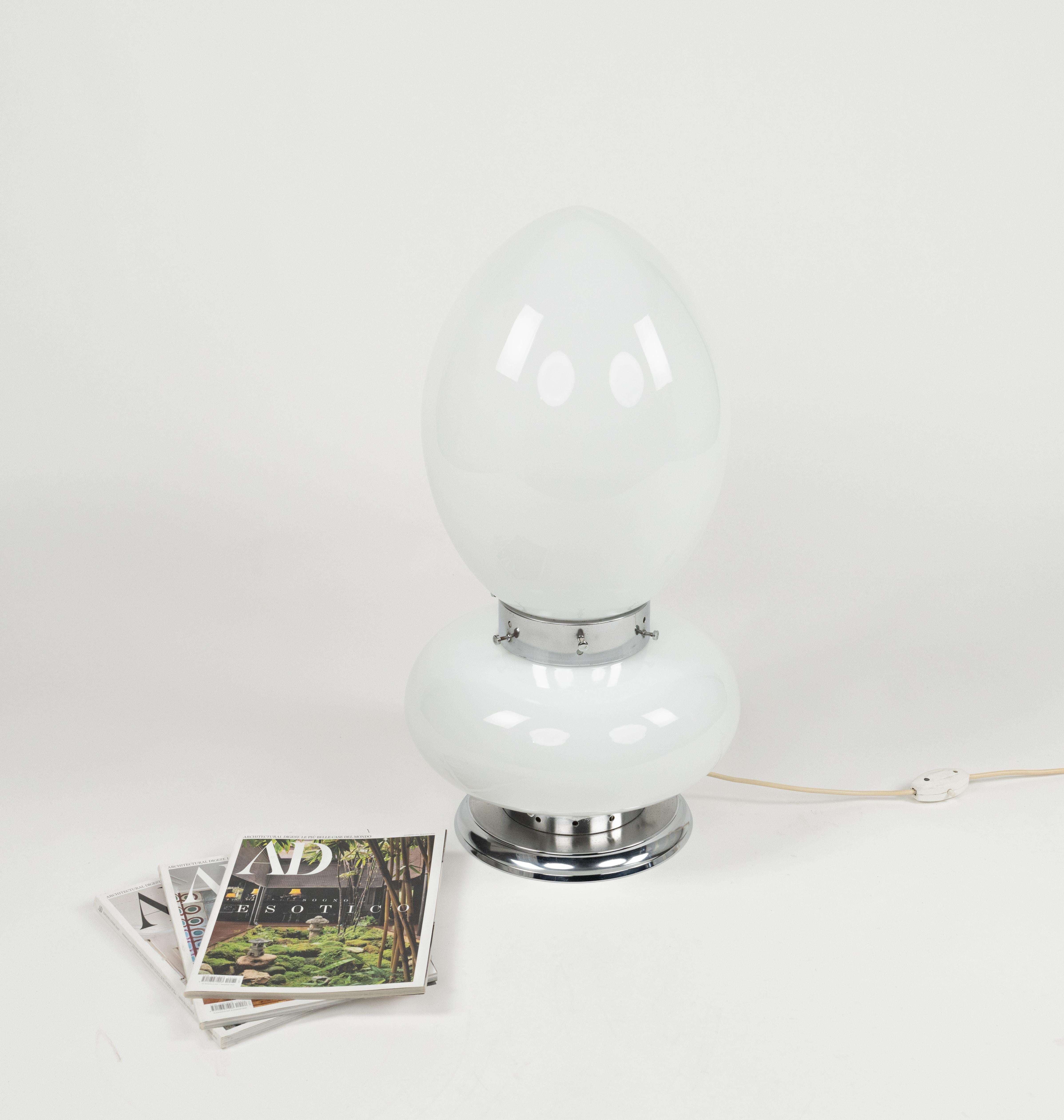 Italian Table Lamp Opaline Glass and Chrome by Carlo Nason for Mazzega, Italy 1960s For Sale