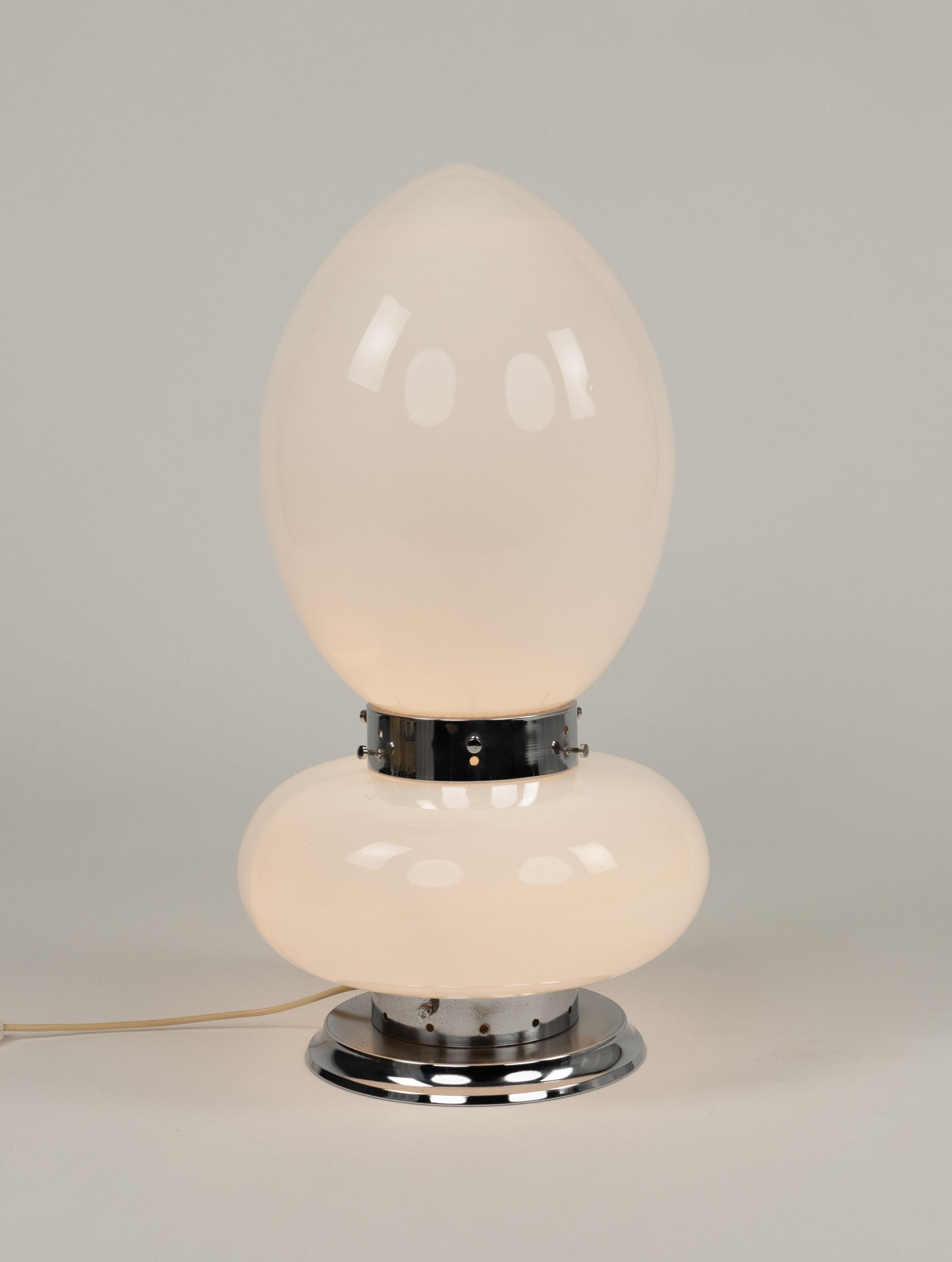 Metal Table Lamp Opaline Glass and Chrome by Carlo Nason for Mazzega, Italy 1960s For Sale
