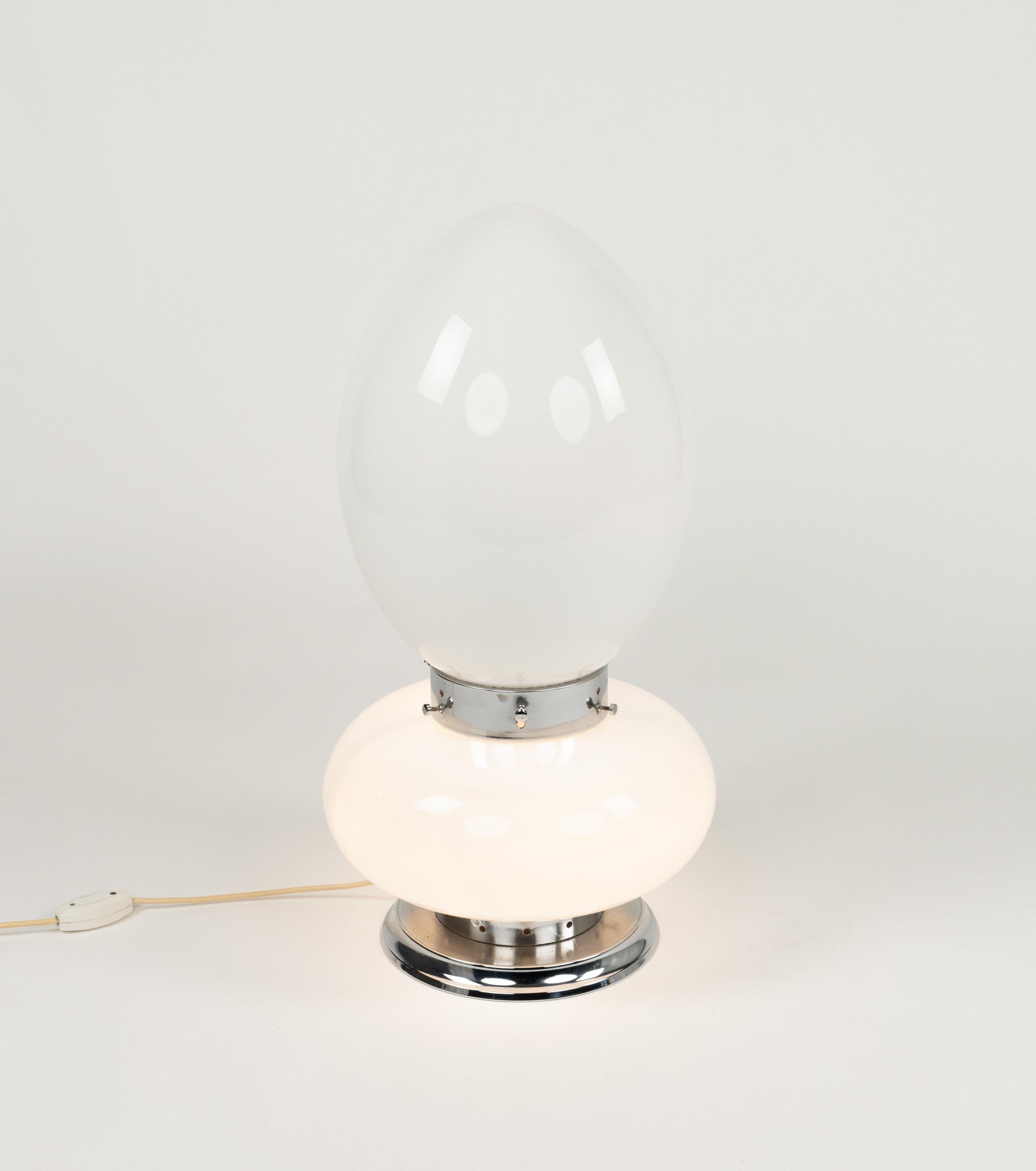Table Lamp Opaline Glass and Chrome by Carlo Nason for Mazzega, Italy 1960s For Sale 1
