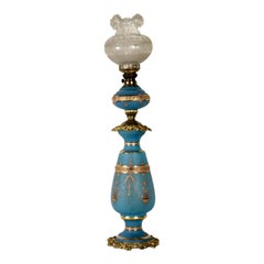 Table Lamp Opaline Glass Gilded Bronze Glazed Crystal Germany End 1800 - Early 1
