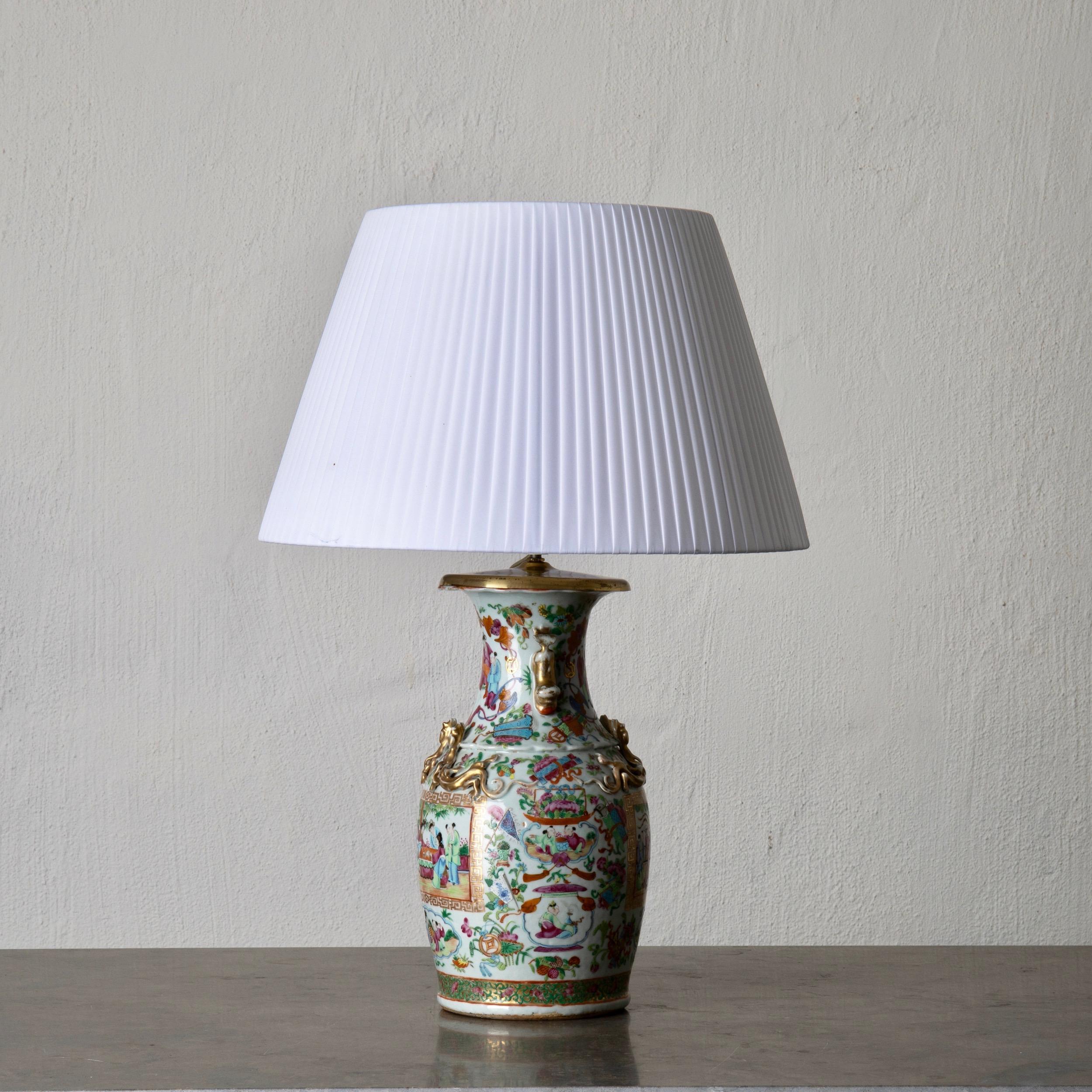 Chinese Export Table Lamp Oriental Colors 19th Century, China For Sale