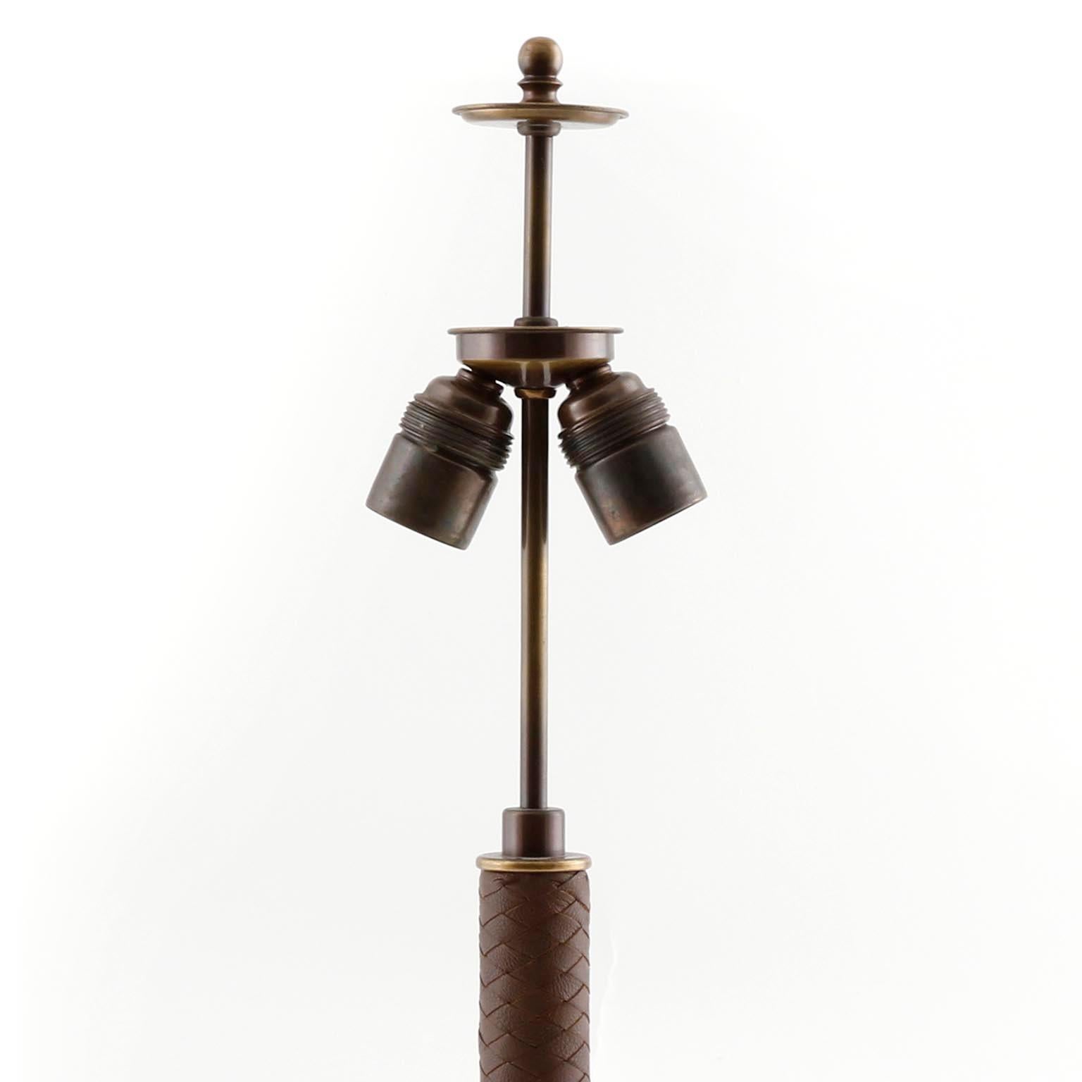 Table Lamp, Patinated Brass Leather Cane, 1950 1