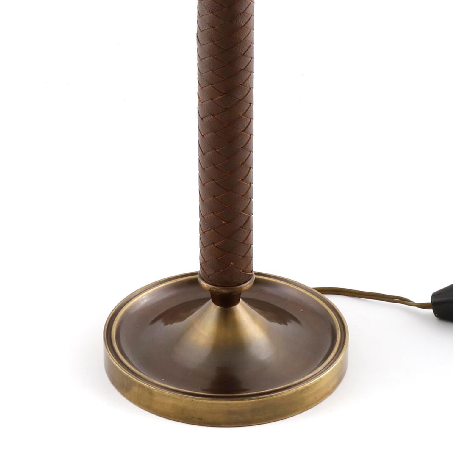 Table Lamp, Patinated Brass Leather Cane, 1950 2