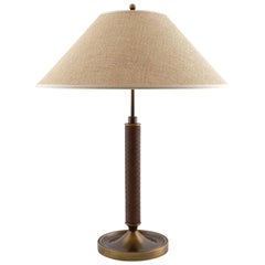Table Lamp, Patinated Brass Leather Cane, 1950