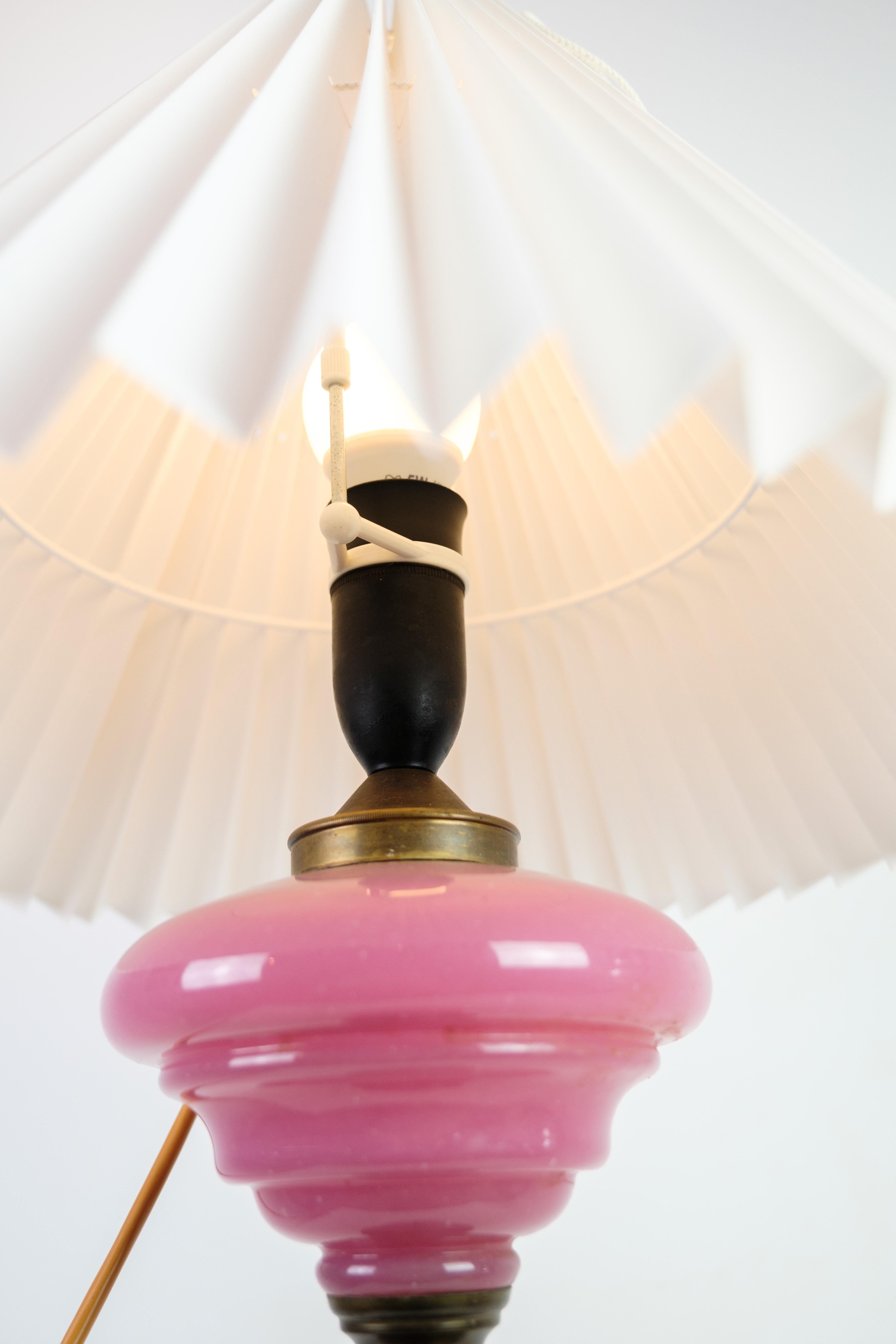 Danish Table Lamp, Pink Opaline Glass, Brass Base, 1880 For Sale