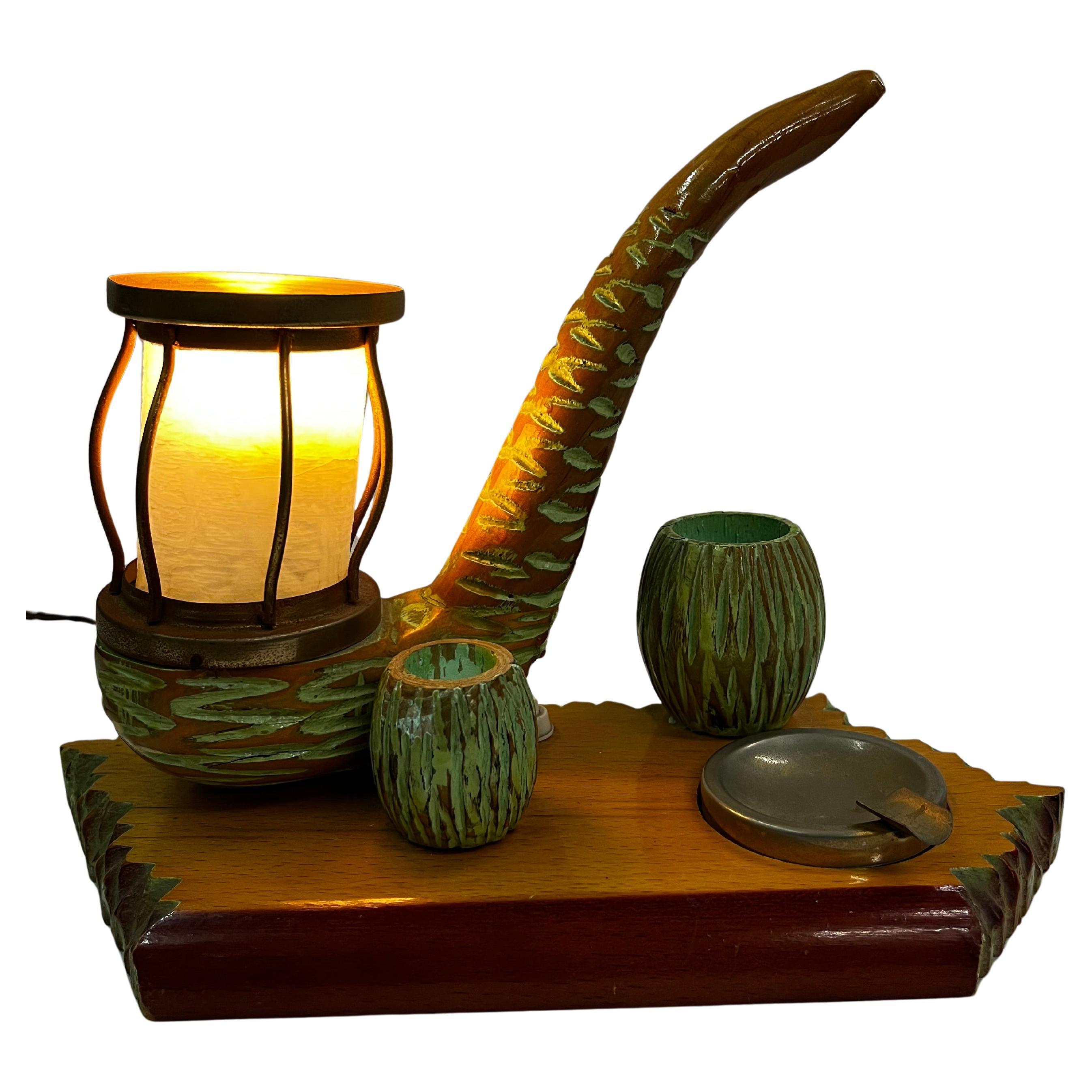 Table lamp, pipe smoking accessories Aldo Tura inspired by Magritte, 1950s Italy en vente