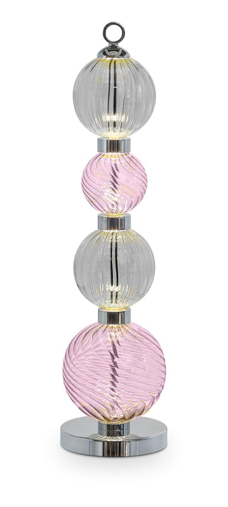 Table Lamp Polished Champagne or Chrome Finish Murano Glass Spheres Customizable In New Condition For Sale In London, GB