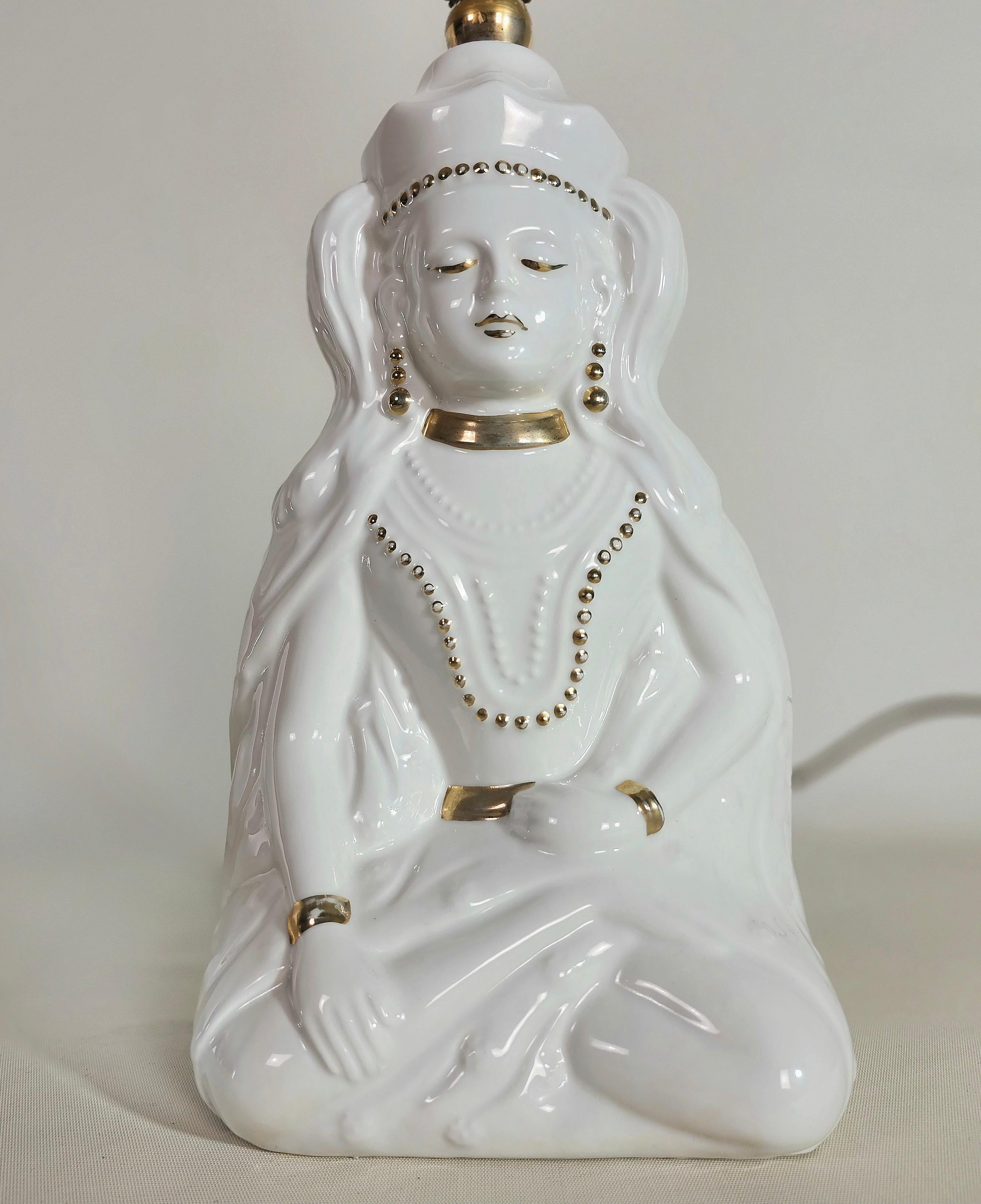 Table Lamp Porcelain Sculpture White  Midcentury Italian Design 1970s For Sale 5