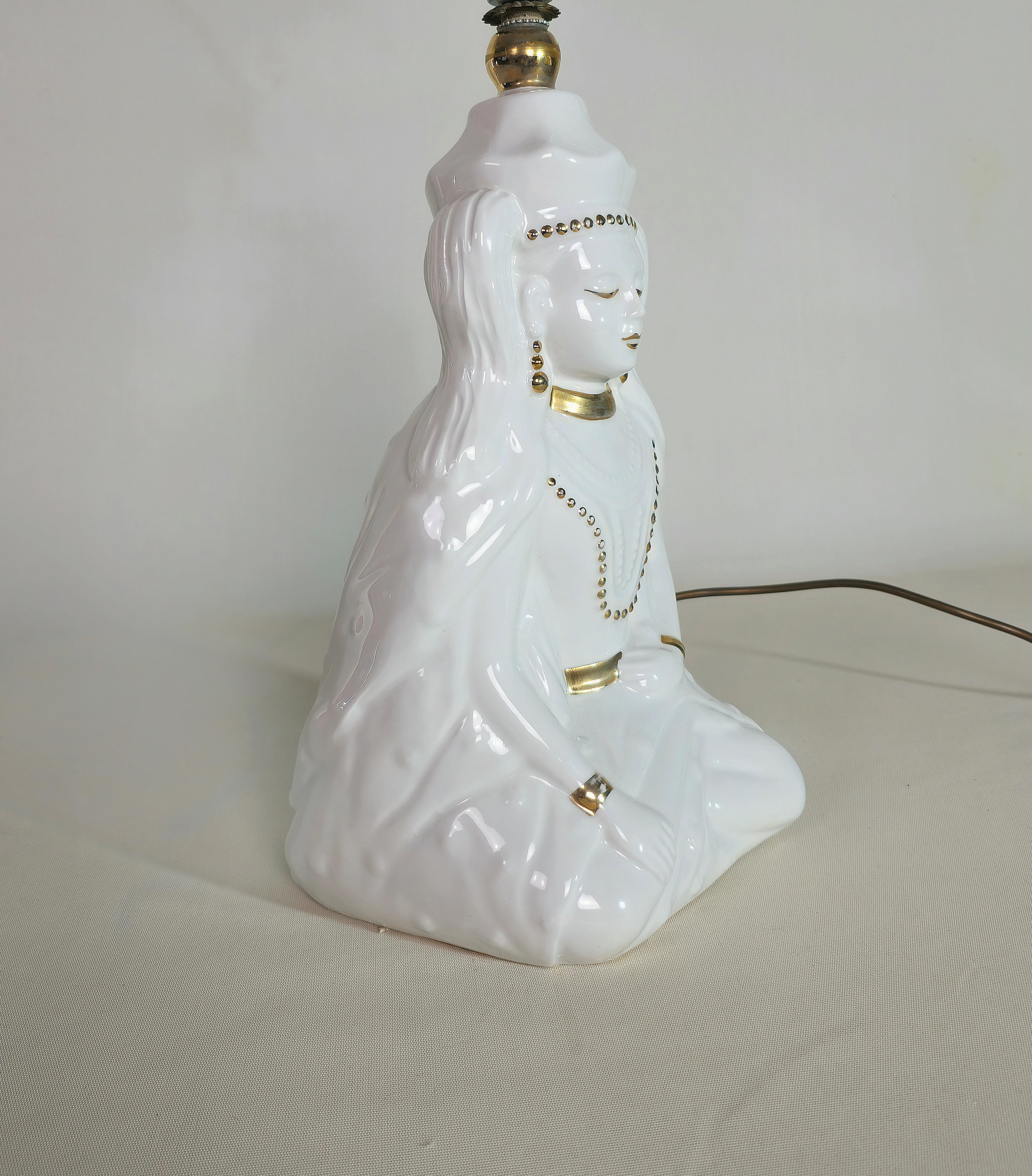 Table Lamp Porcelain Sculpture White  Midcentury Italian Design 1970s For Sale 1