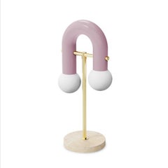 Contemporary Art Deco inspired Table Lamp Pyppe in Brass, Mustard and Travertine